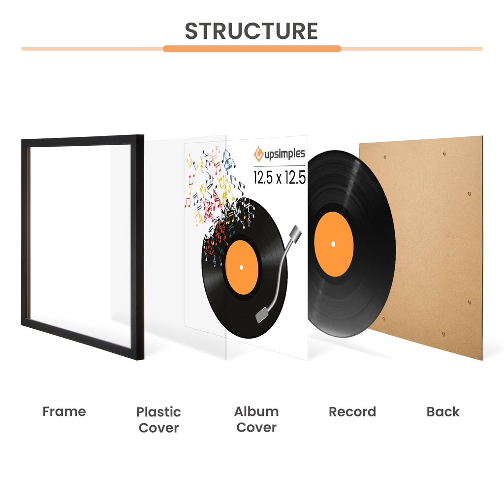 upsimples 12.5x12.5 Record Frame, Vinyl Frames for 12inch Album Cover, Wall Display for Home Decor, Black, 2 Pack