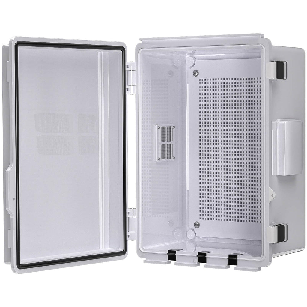 ABS Electrical Junction Box, Ventilated Design, Cable Grommets, IP65 Waterproof Enclosure, Indoor/Outdoor Use with Mounting Panel. (Clear Cover, 8.7"x6.7"x4.3")