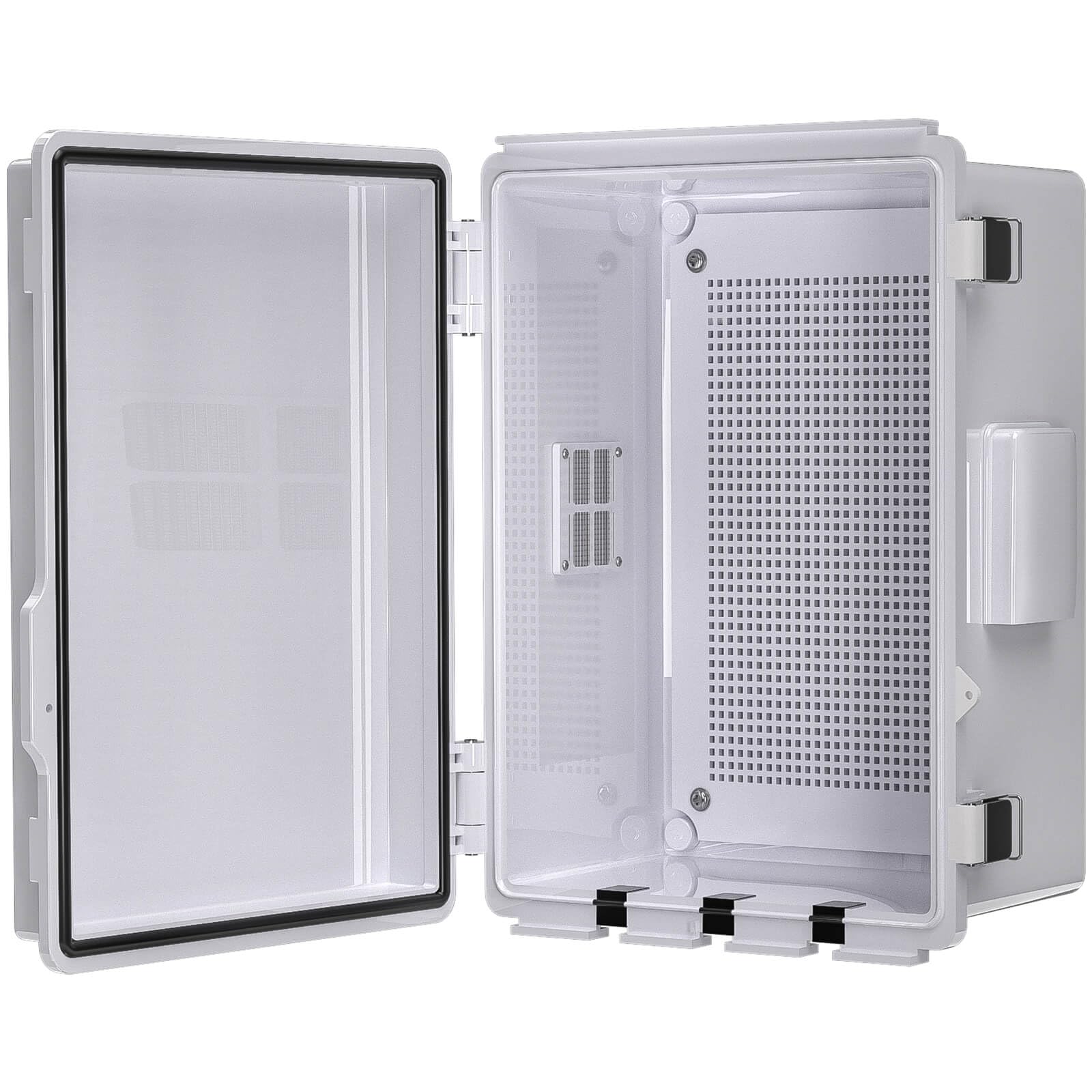 ABS Electrical Junction Box, Ventilated Design, Cable Grommets, IP65 Waterproof Enclosure, Indoor/Outdoor Use with Mounting Panel. (Clear Cover, 8.7"x6.7"x4.3")