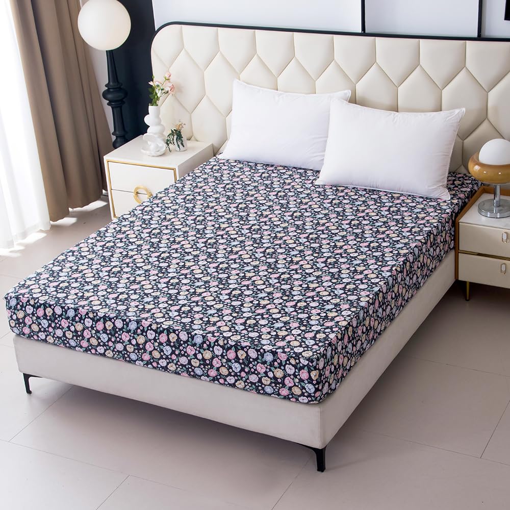 Bedding Fitted Sheet with Deep Pocket,3D Pattern Printed Fabric Bed Sheets (Black Butterfly,Twin)