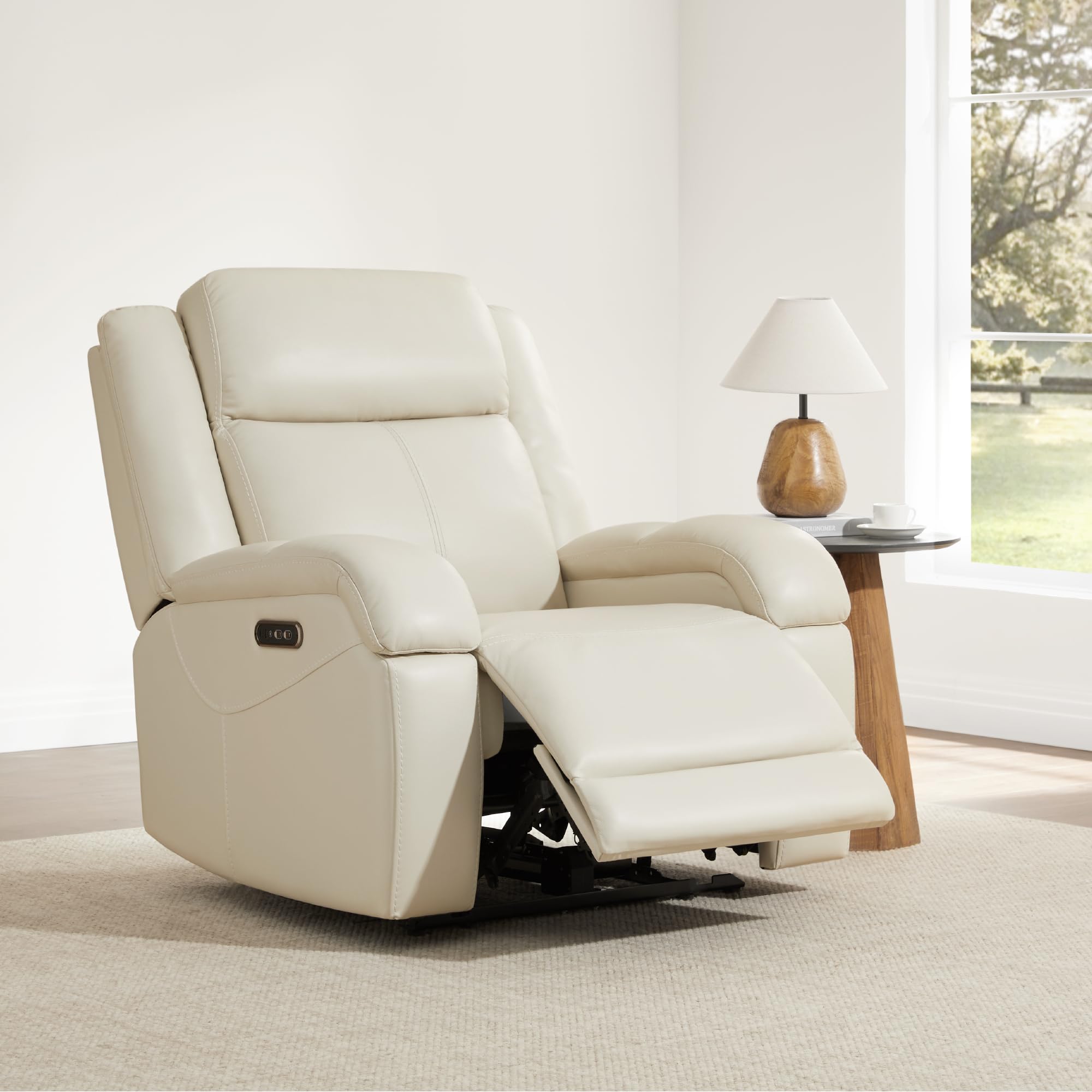 Watson & Whitely Genuine Leather Power Recliner Chairs for Adults, Wall Hugger RV Recliner with Power Headrest & Charging Ports, Electric Recliner Sofa Chair for Living Room, Black