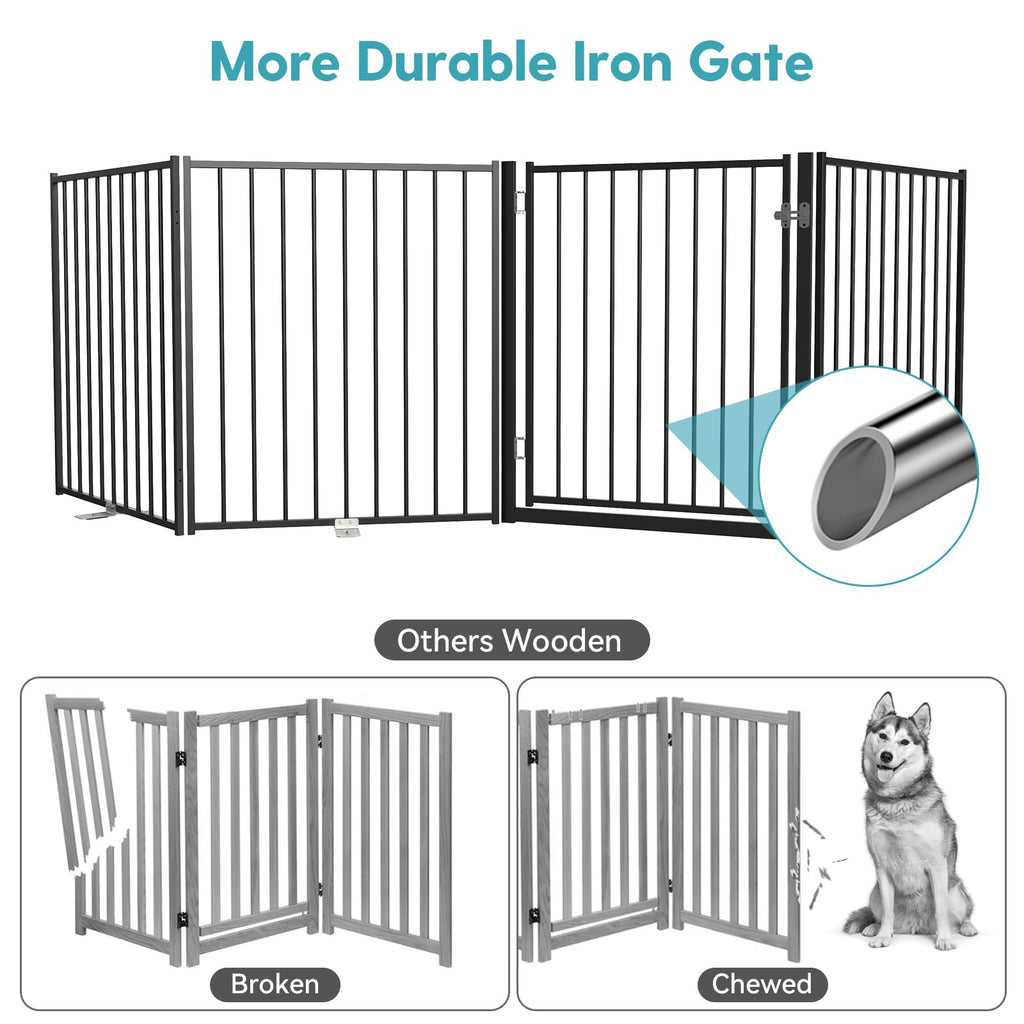 No Pawblems Free Standing Dog Gate, 30" Tall Foldable Dog Fence for Indoor, Up to 52 Inch Extra Wide Puppy Gate Extension for Stairs, Hallways, Doorways, Deck, Yard (White, 2 Panels)