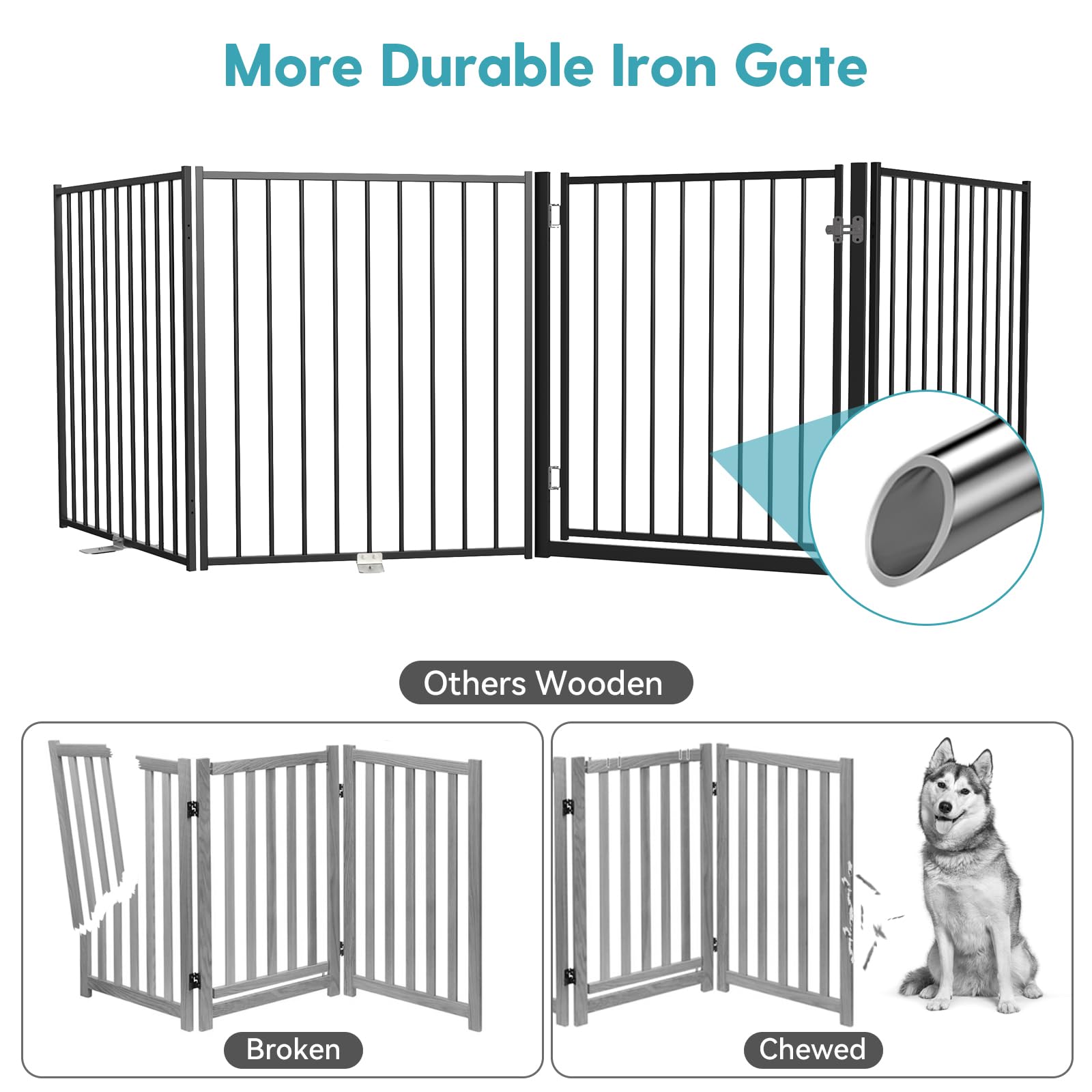 No Pawblems Free Standing Dog Gate, 30" Tall Foldable Dog Fence for Indoor, Up to 52 Inch Extra Wide Puppy Gate Extension for Stairs, Hallways, Doorways, Deck, Yard (White, 2 Panels)