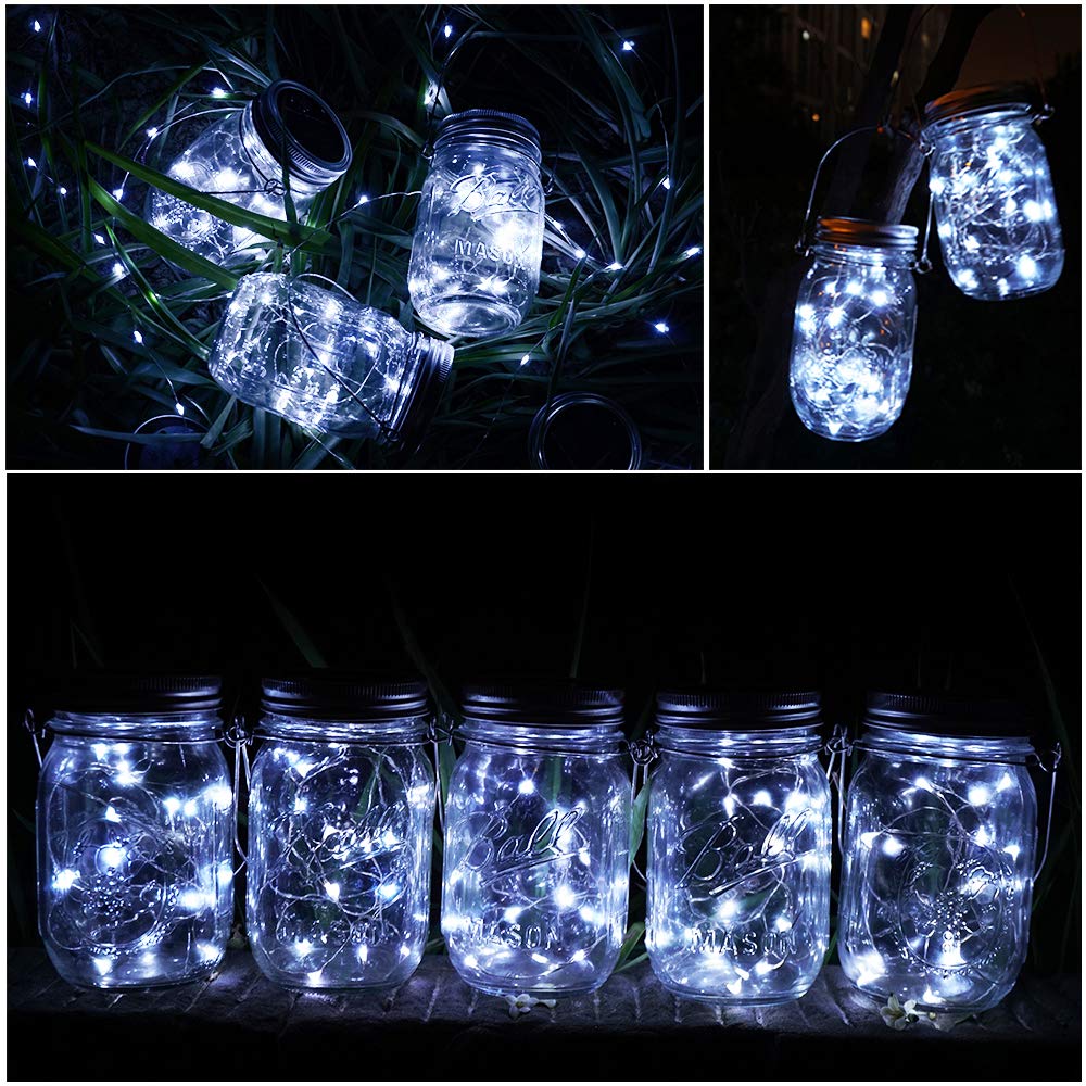 SunKite Solar Mason Jar Lights [Updated], 8 Pack 20 LED Waterproof Fairy Firefly Jar Lids String Lights with Hangers(NO Jars), Patio Yard Garden Wedding Decoration - Colorful
