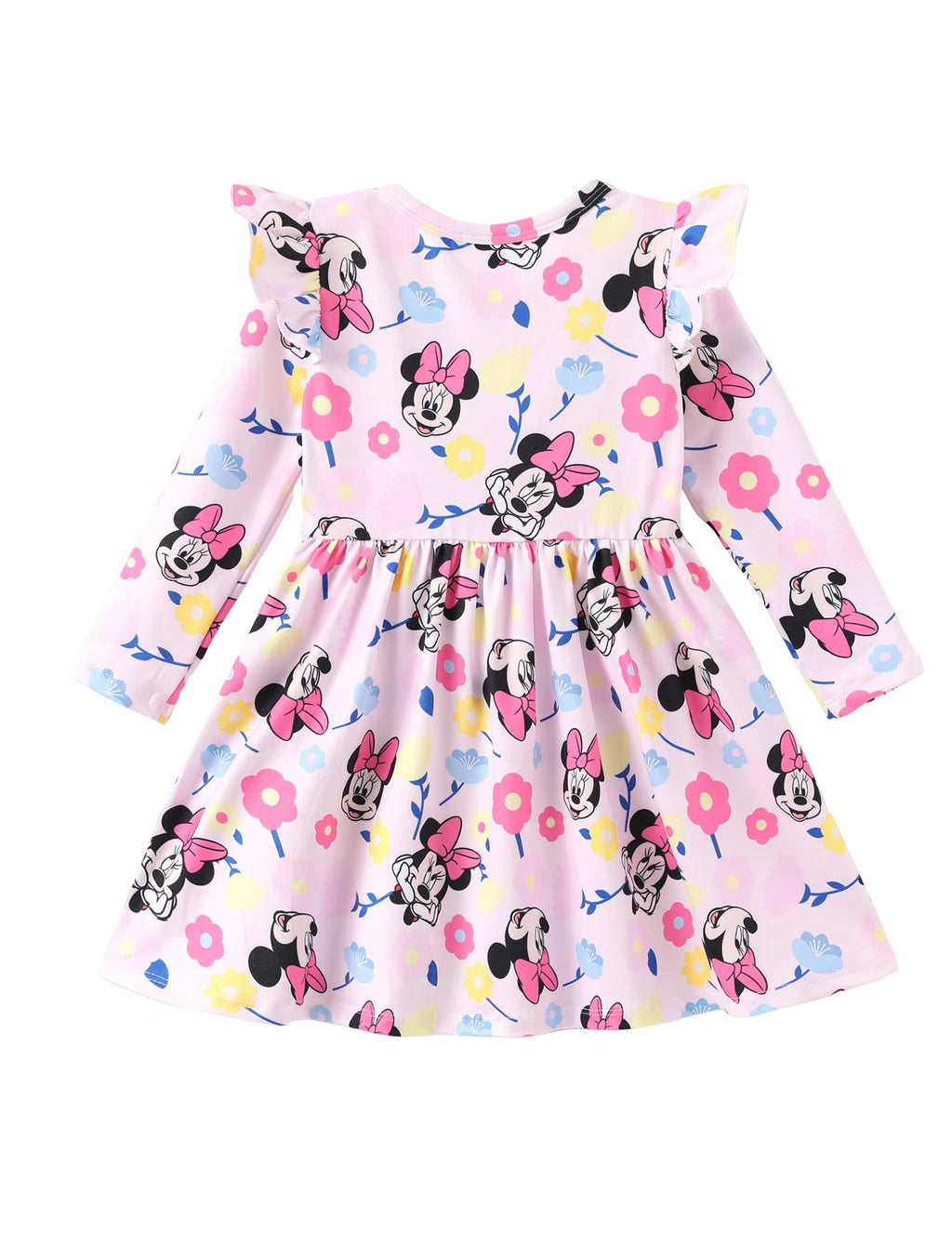 Disney Princess Frozen Elsa Minnie Mickey Stitch Ruffle Sleeve Dress A Line Long Sleeve Kids Clothes Baby to Toddler