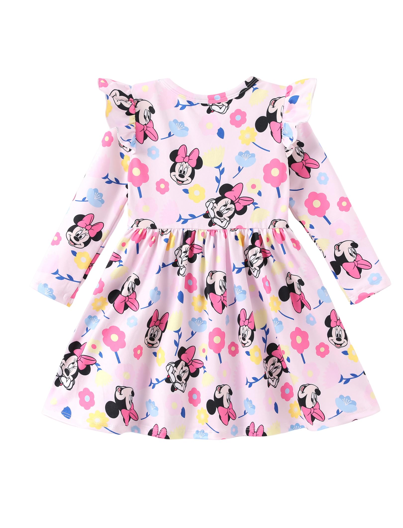 Disney Princess Frozen Elsa Minnie Mickey Stitch Ruffle Sleeve Dress A Line Long Sleeve Kids Clothes Baby to Toddler
