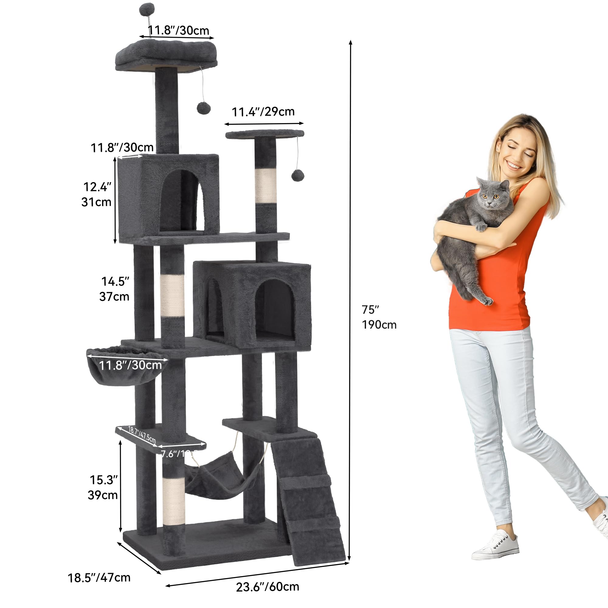 YITAHOME 44in Multi-Level Cat Tree for Indoor Kittens, Cat Furniture with Scratch Posts, Window Padded Plush Perch, Comfortable Hammock, and Interactive Pompoms, Beige