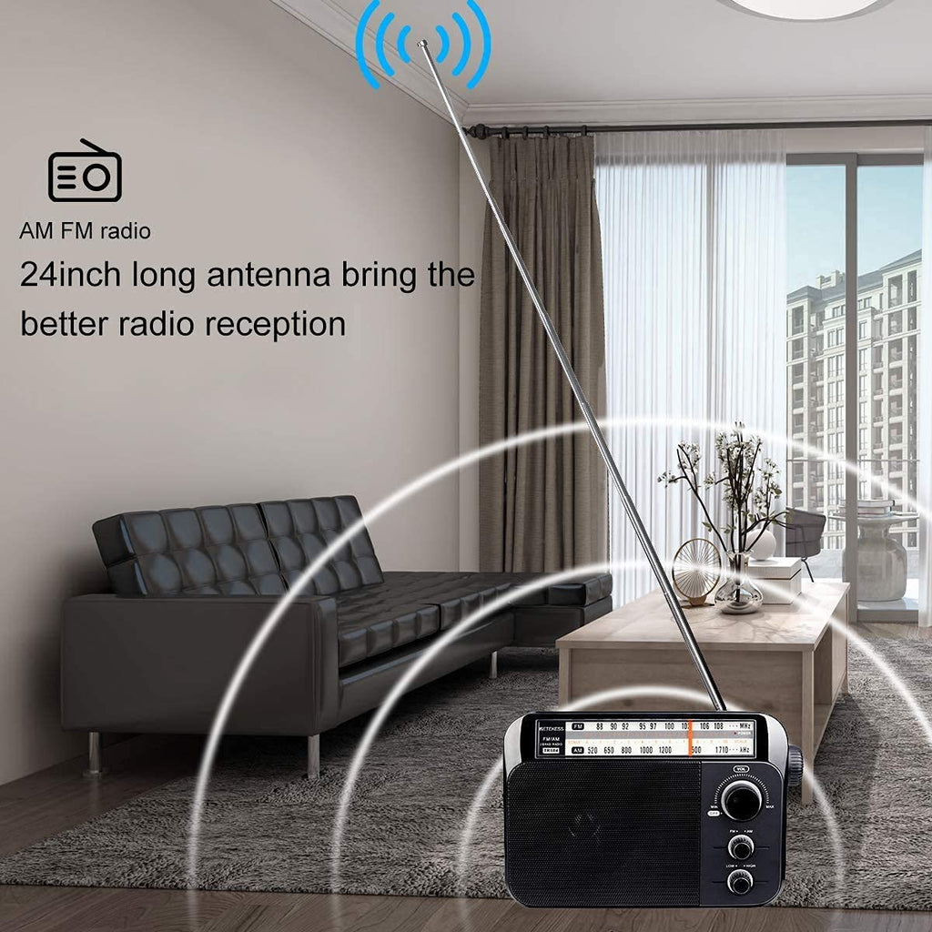 Retekess TR604W AM FM NOAA Radio, Portable Emergency Weather Radios with Best Reception, AC or D Battery Powered, with Clear Dial and Large Knob, Suit for Home (Black)