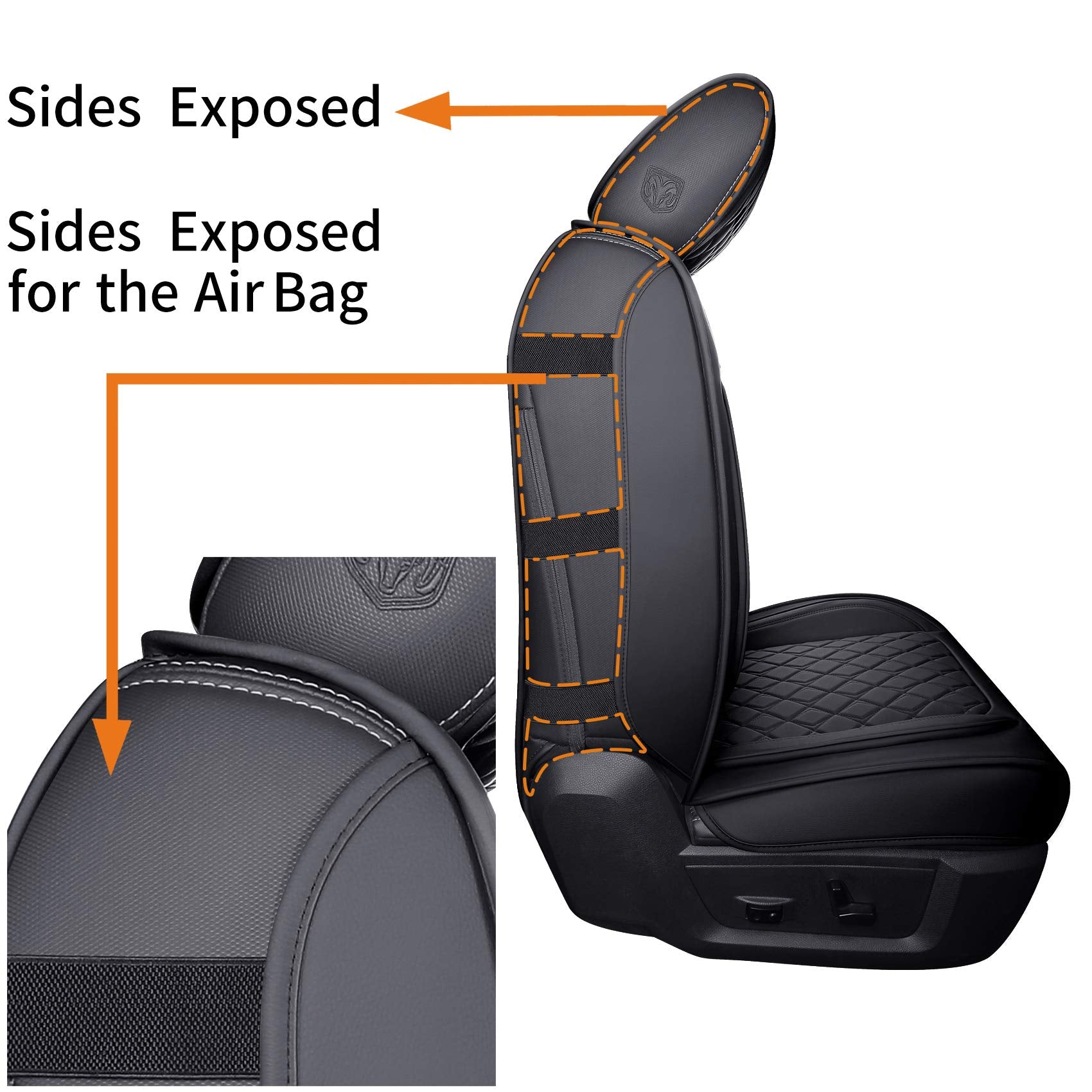 Aierxuan Dodge Ram Front Seat Covers Custom Fit 2009-2026 1500/2500/3500 Truck Pickup Crew Quad Regular Cab Heavy Duty Waterproof Leather Airbag Compatible Cushions(2 PCS Front/Black)