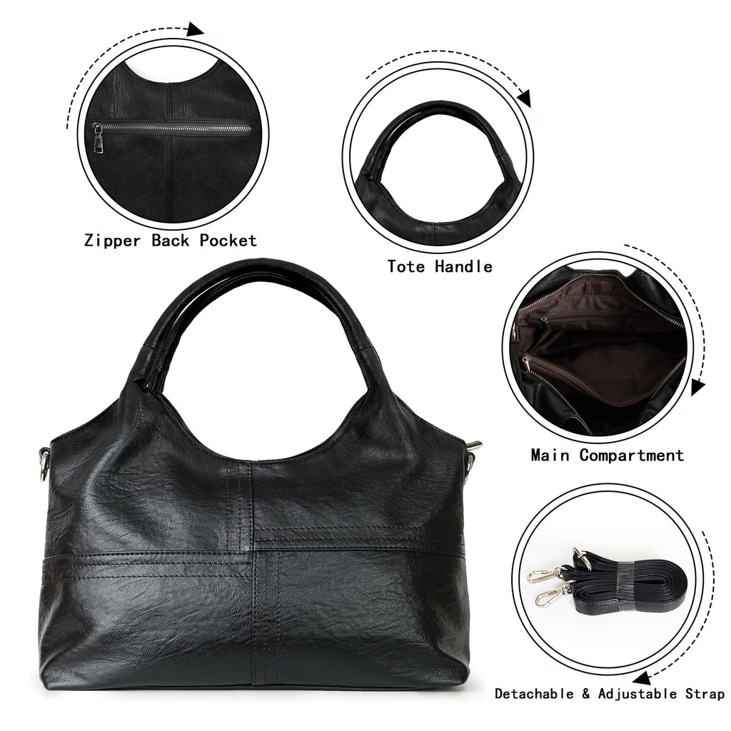 KOGTLA Medium Vegan Leather Purses for Women with Detachable Satchel Strap, Ladies Handbags, Tote Hobo Bags with Two-Handle