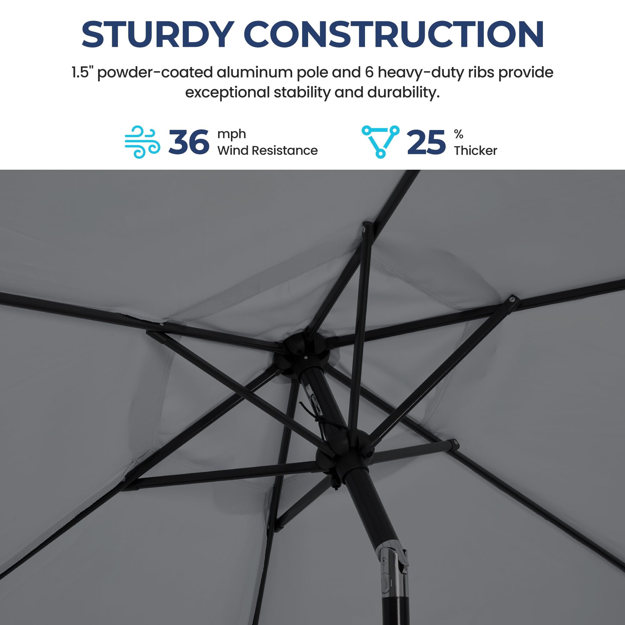 SUNVIVI OUTDOOR Outdoor Patio Umbrella, Patio Umbrella, Market Umbrella, Large Outdoor Umbrella, Metal Pole Umbrella with Push Button Tilt and Crank, Polyester Canopy