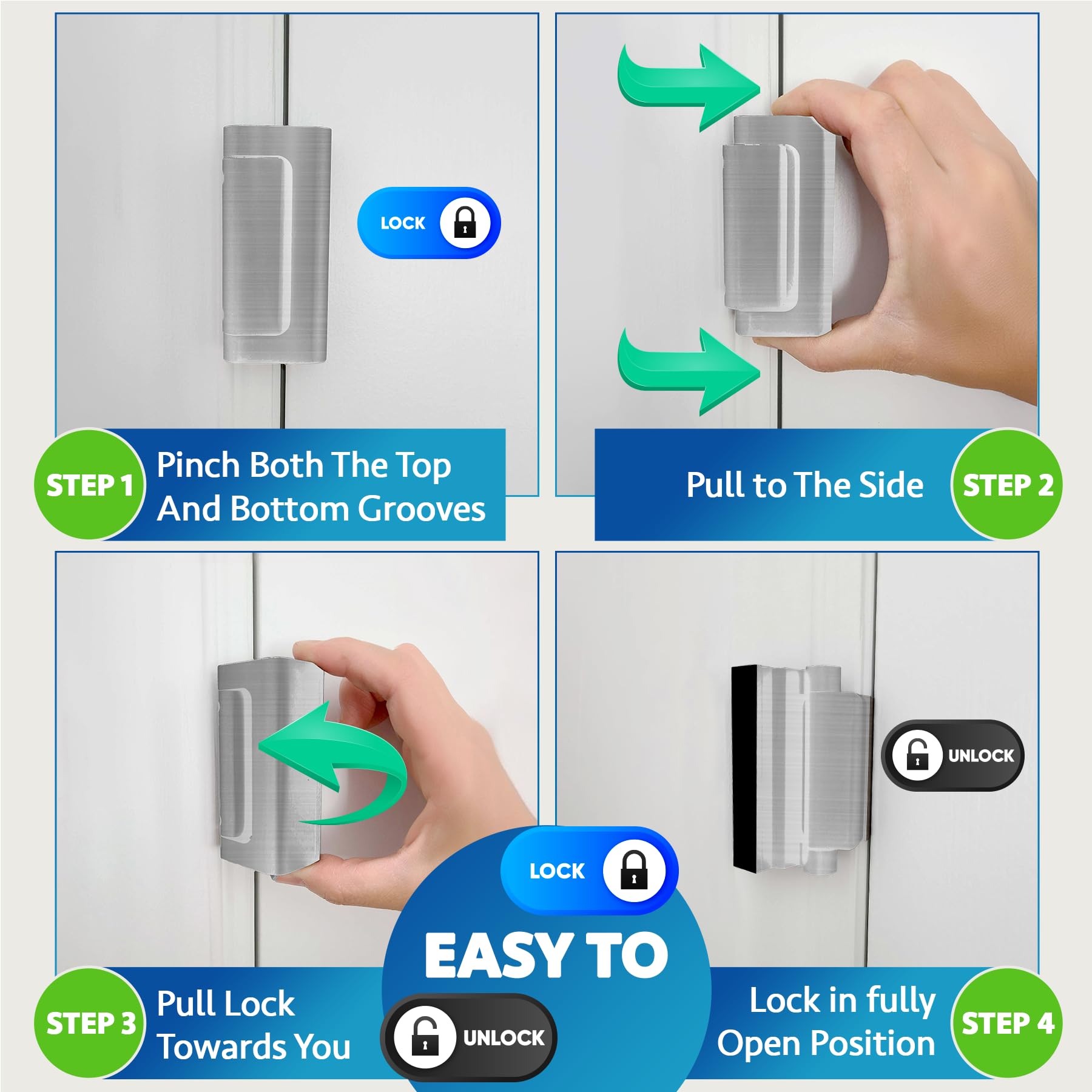 Dwell+Good Door Locks (2-Pack) - Easy To Install Aluminum Home Security Door Locks for Front Door - Child Proof Door Lock for Kids Safety - Withstand 800 lb of Force & Tamper Proof Top Door Lock Latch