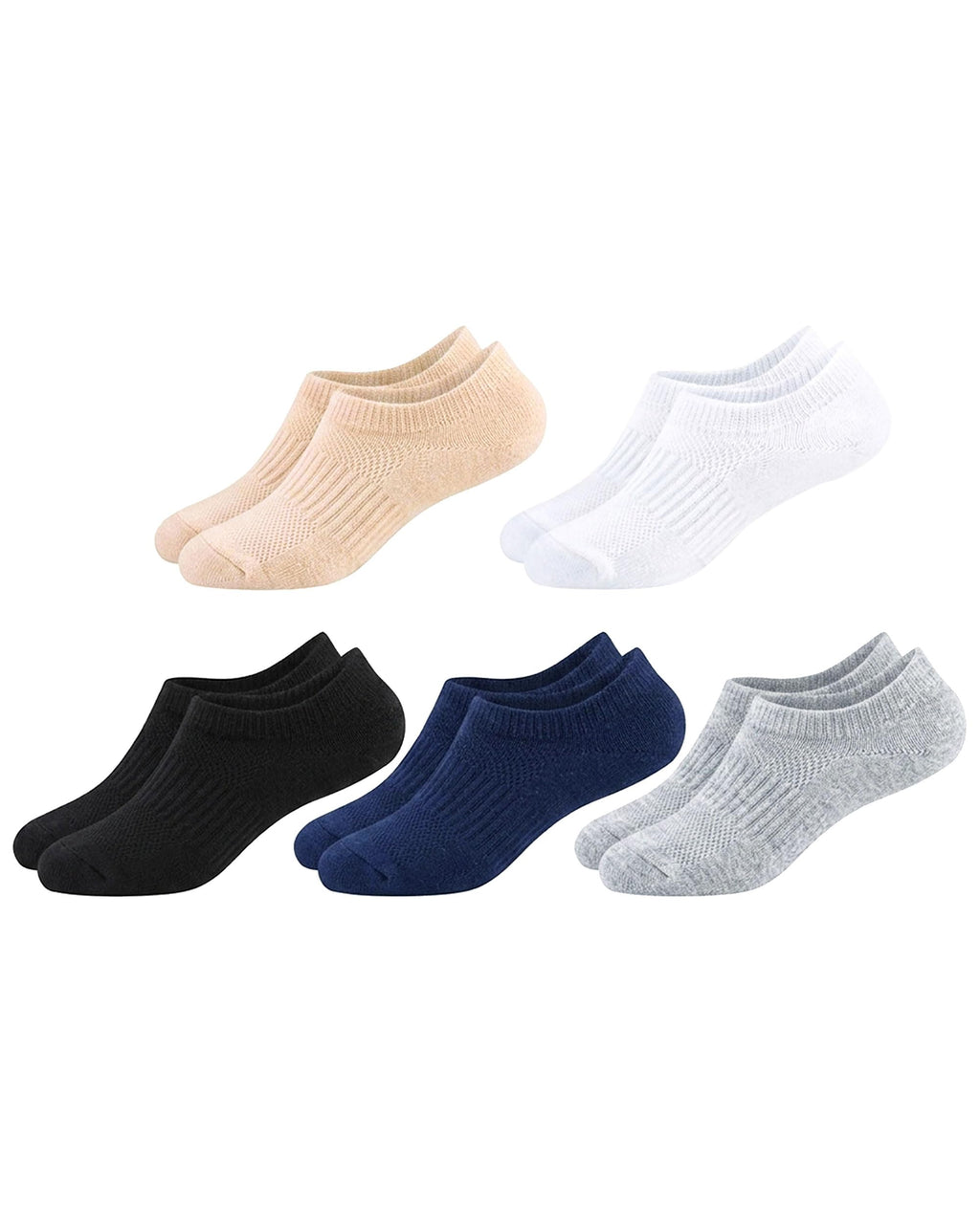 No Show Cotton Socks for Girls and Boys - Low Cut, Breathable, Non-Slip Short Socks for Kids - 5/10 Pairs
