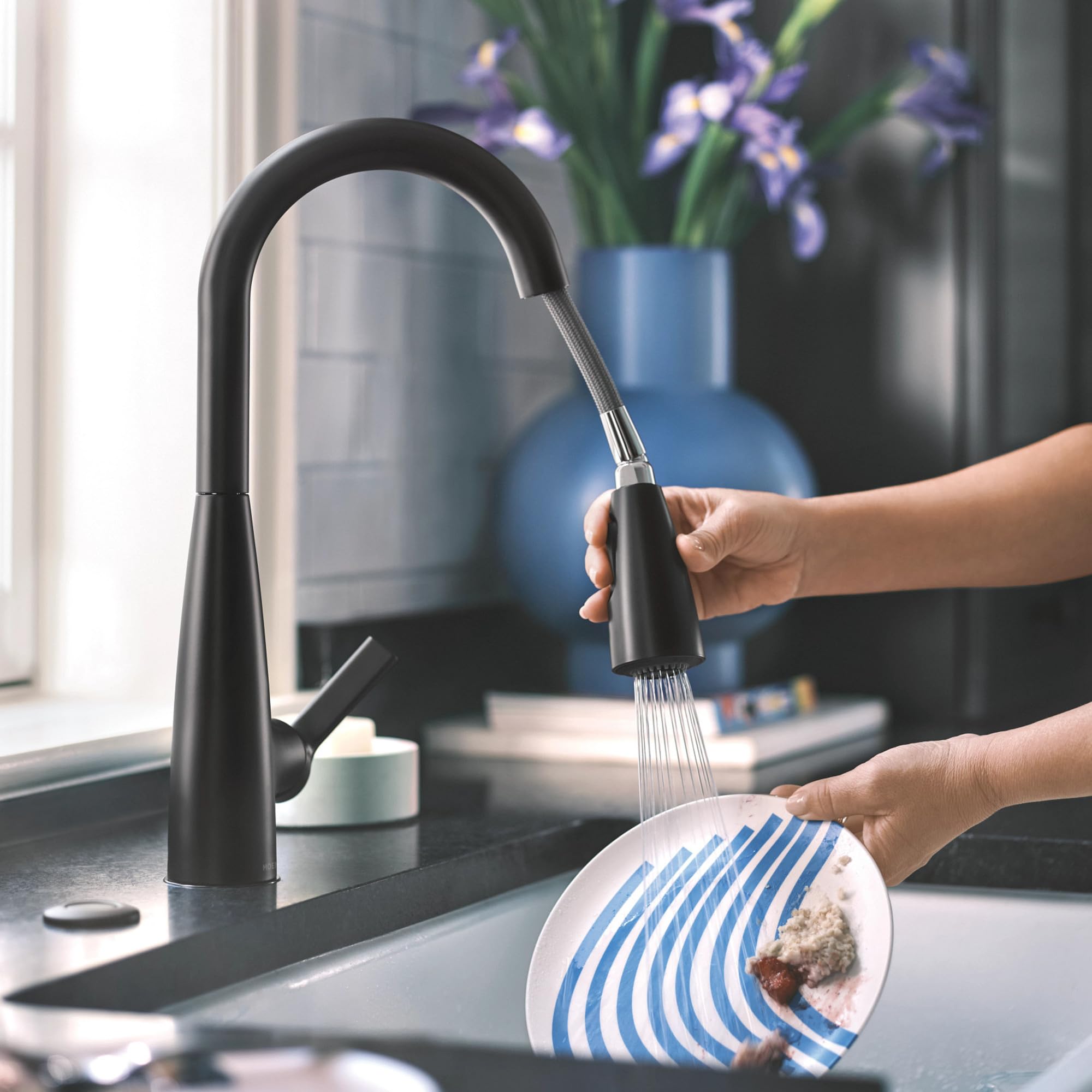 Moen Haelyn Pulldown Kitchen Faucet with Power Boost, 87627 | Pulldown sprayer, Power Boost technology, Soap dispenser included, Chrome finish, High arc faucet