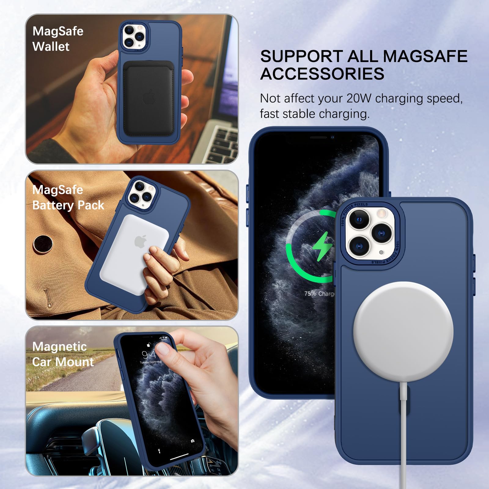 BENTOBEN for iPhone 11 Pro Case 2019 [Compatible with Magsafe] Translucent Matte Magnetic Phone Case iPhone 11 Pro 5.8" Slim Thin Shockproof Bumper Women Men Protective Cases Cover, Black