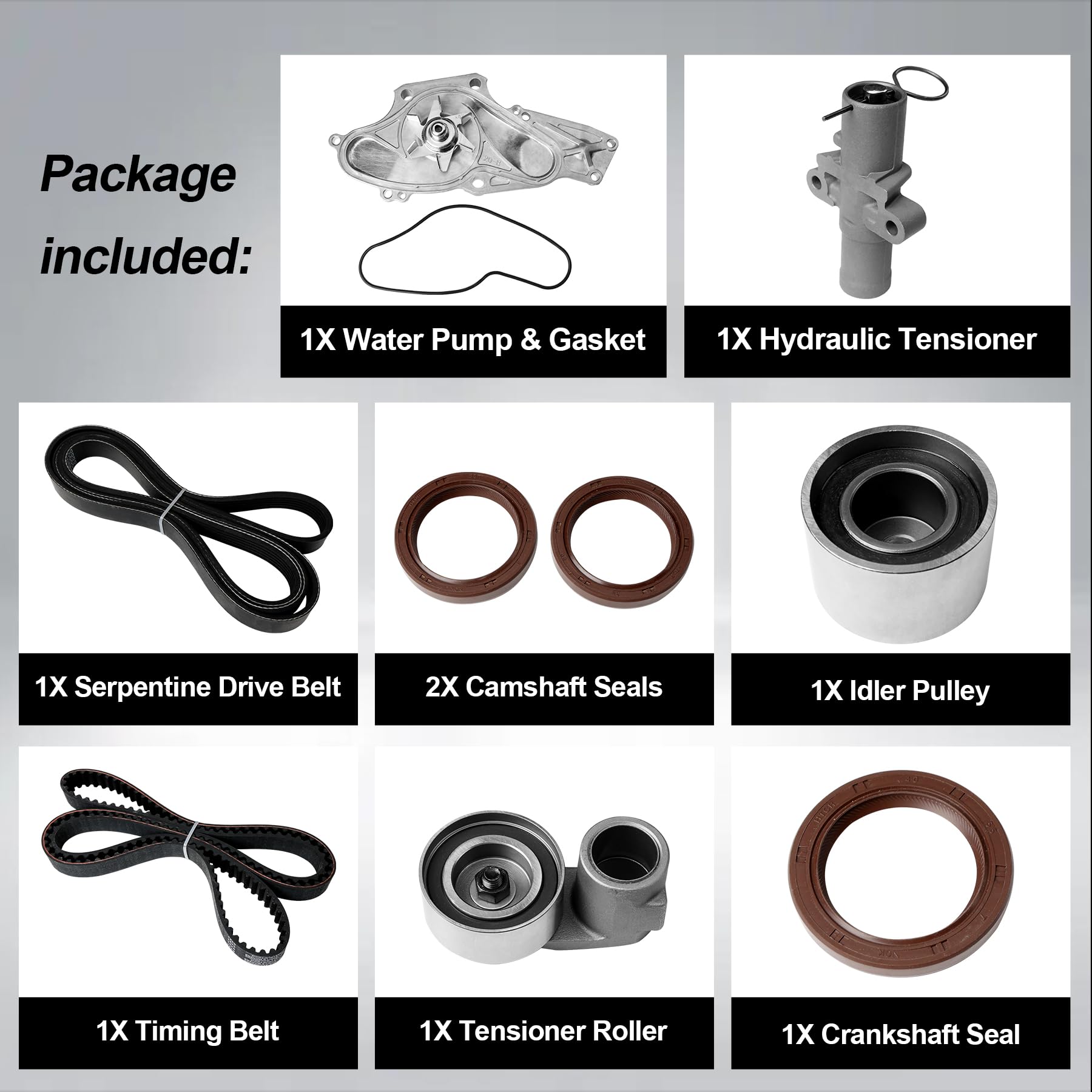 Engine Timing Belt Kit with Water Pump | Compatible With 1987-2001 Toyota Camry Celica RAV4 MR2 Solara 2.0L 2.2L 3SFE 5SFE L4 DOHC 16V | Replaces# TBK138, TCKWP199