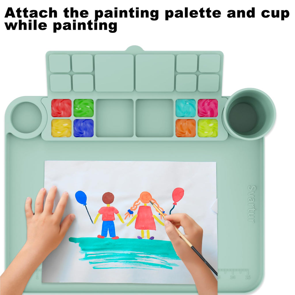 Svartur Silicone Art Mat - 17" X 13" With Cup and Palette, Raised Edge for Craft, Artist Creator Mat for Resin DIY, Coral Pink