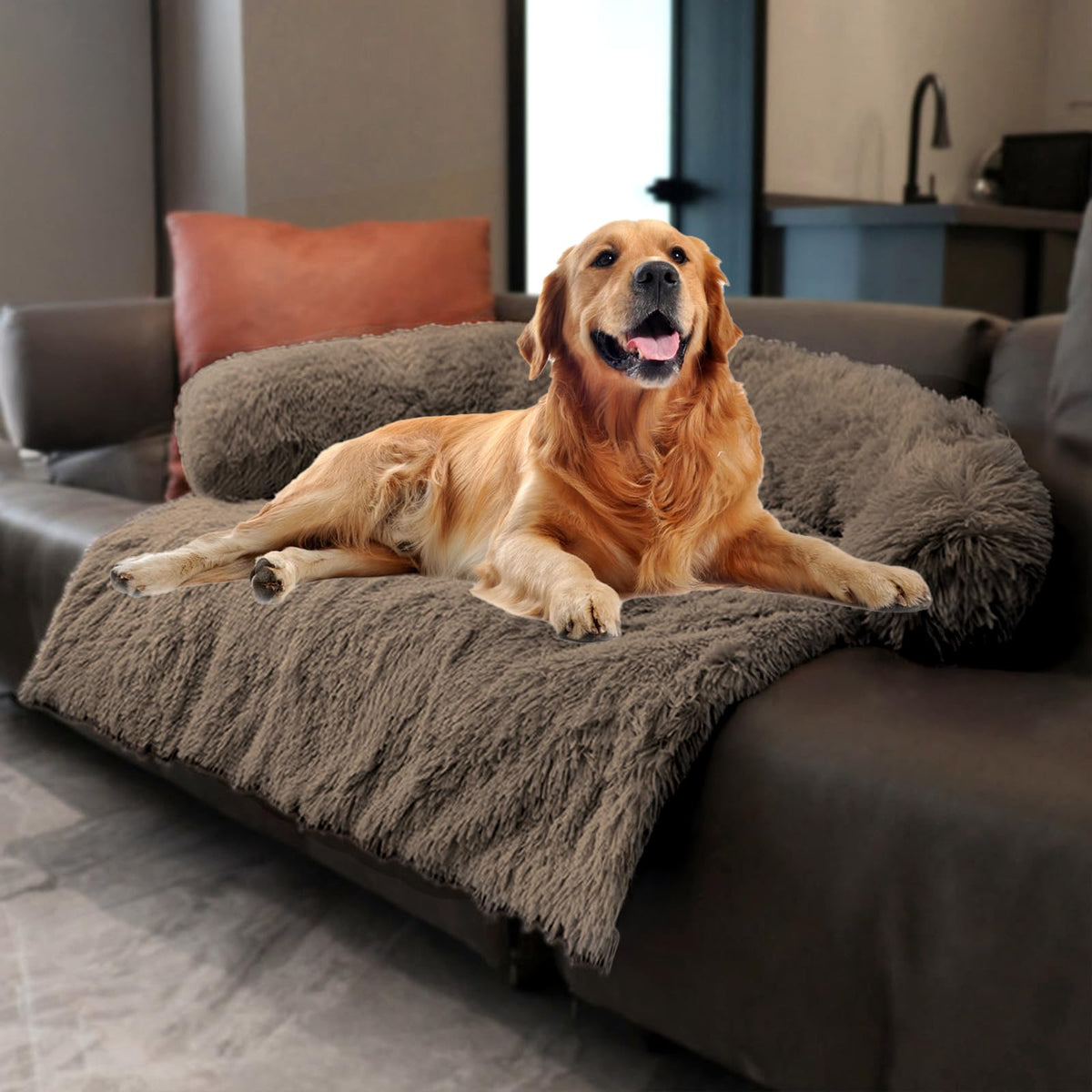 Luxurious Calming Dogs/Cats Bed Mats, Dog Pad Washable Removable Couch Cover, Plush Long Fur Mat for Pets, Waterproof Lining, Perfect for Small, Medium and Large Dogs and Cats (Beige, 31"x23")