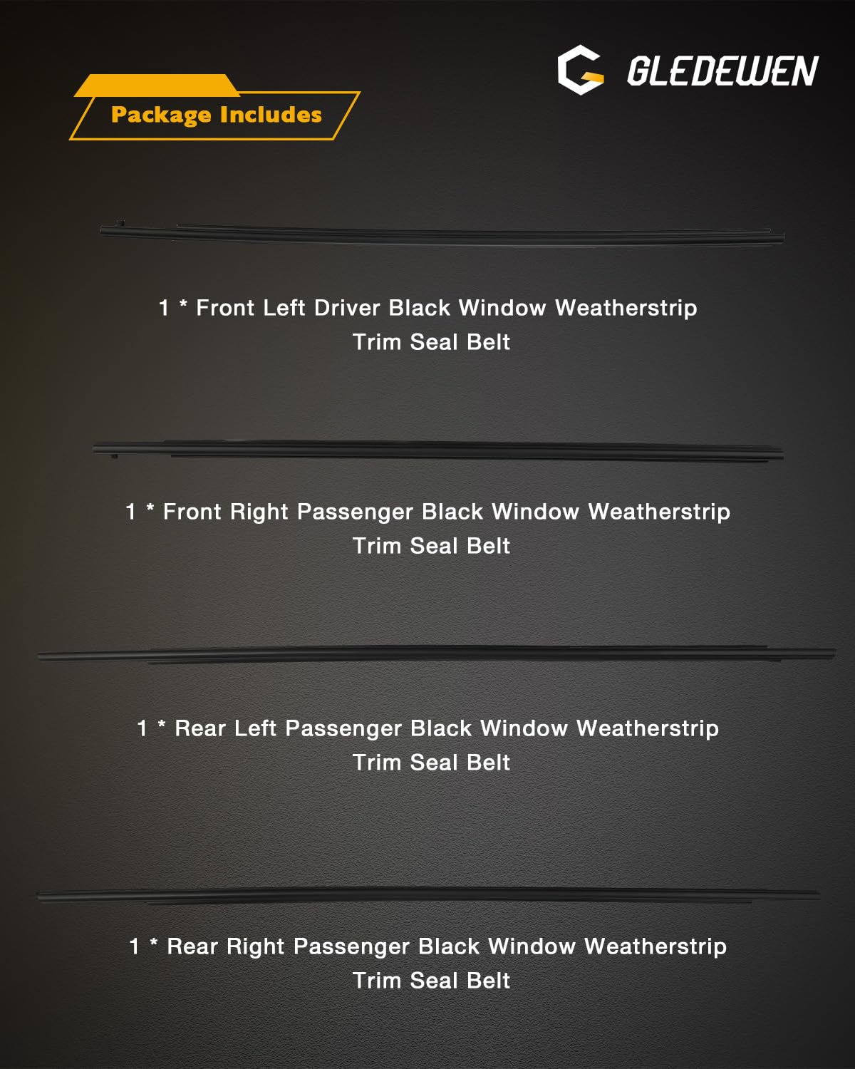 Window Trim Seal, Compatible with 1996-2002 Toyota 4Runner 4-Door, Window Molding Weather Stripping Belt Set, 68161-35010, 68162-35010, 68163-35010, 68164-35010, Door Weatherstrip Rubber Moulding 4PCS
