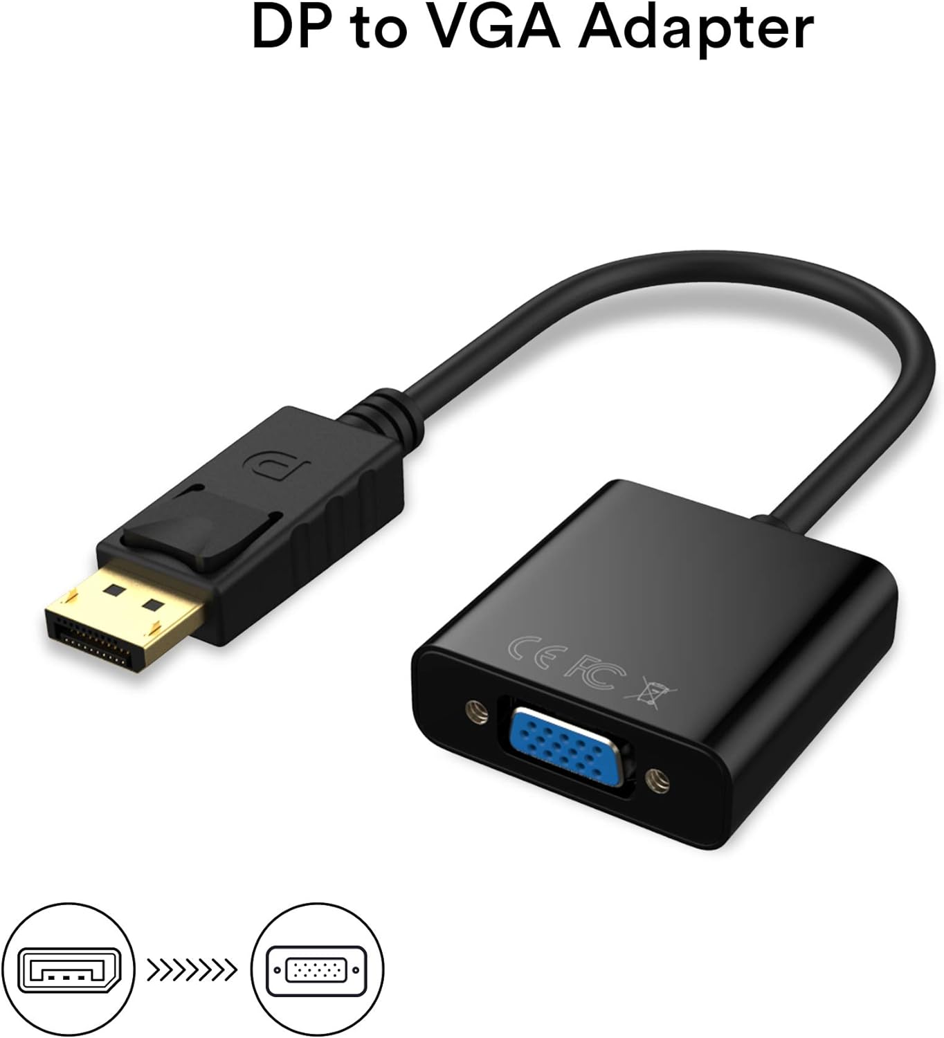 Adapter, DisplayPort (DP) to VGA Male to Female Converter (Black)