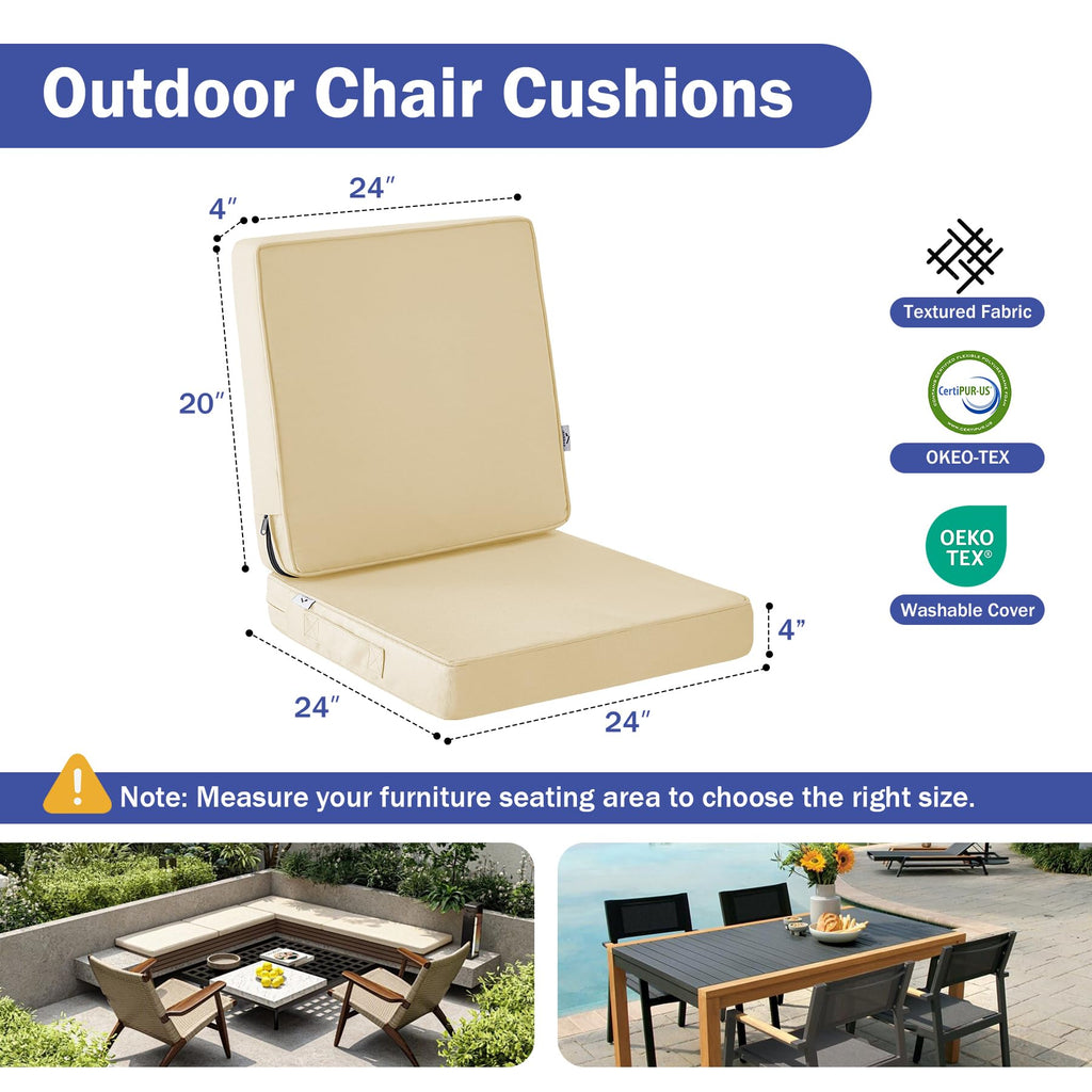 IPYNBAP Outdoor Cushions, Outdoor Chair Cushions 22x22x3 Inch, Cushions for Outdoor Furniture with Removable Cover, Waterproof & Fade Resistant Outdoor Seat Cushions for Patio, Lawn, Beige