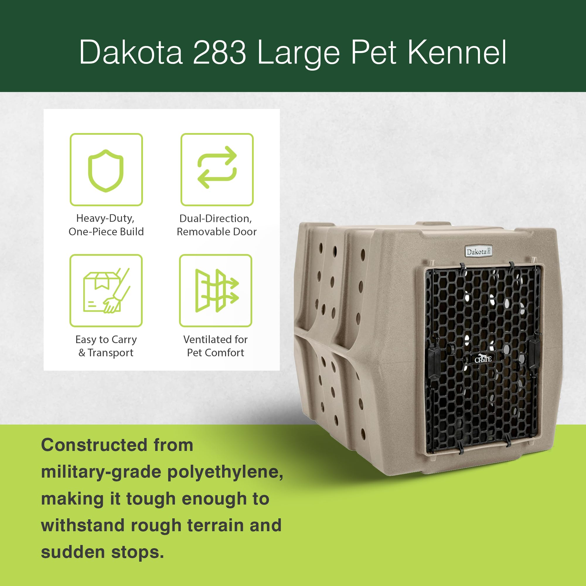 Dakota 283 Canine Rough and Tough Economy Dog Crate w/ Removable Two-Way Door - Heavy Duty Outdoor Kennel for Medium Breed Dogs (Coyote Granite, Intermediate)
