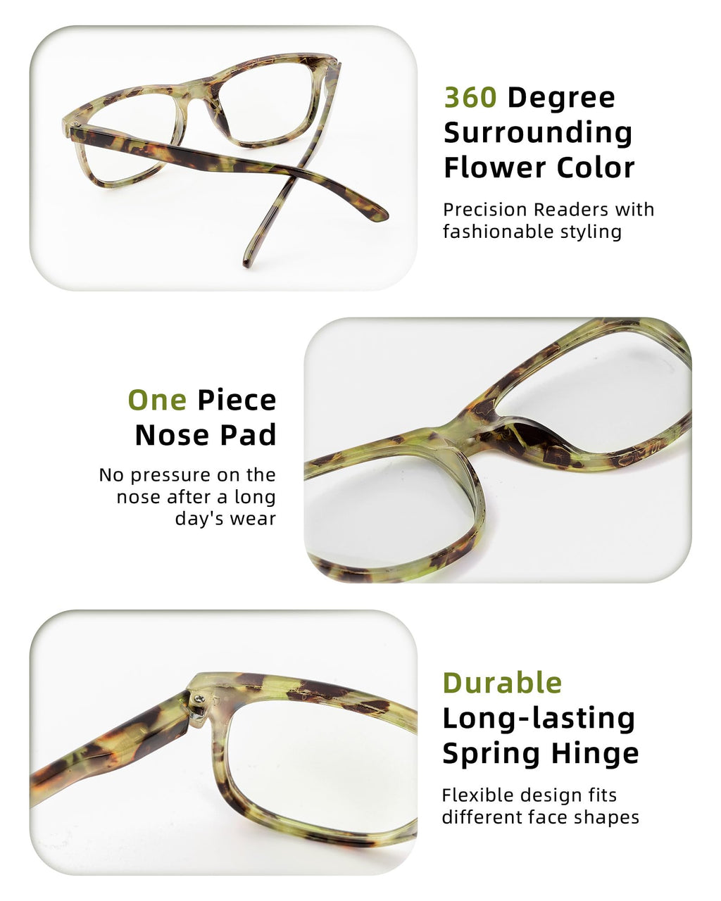 JOLISU Reading Glasses For Women - 5 Pack Stylish Readers For Womens Men Spring Hinge Eyeglasses -Blue Light Blocking Protection Frame (0.50)