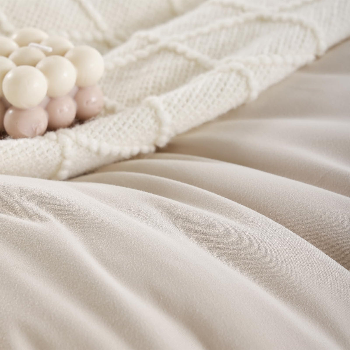 Beige Twin Comforter Set with Sheets - 5 Pieces Bed in a Bag Twin