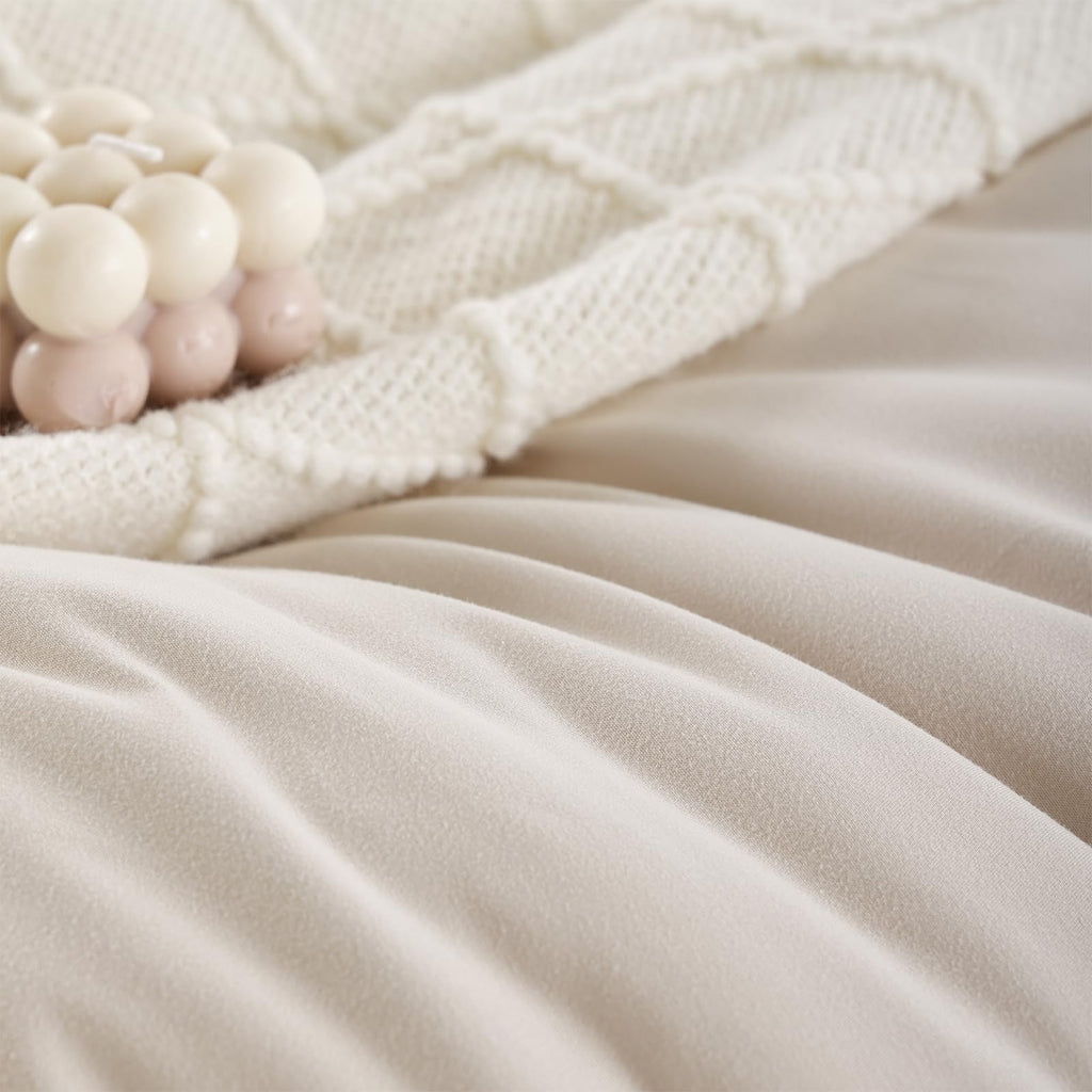 Beige Twin Comforter Set with Sheets - 5 Pieces Bed in a Bag Twin