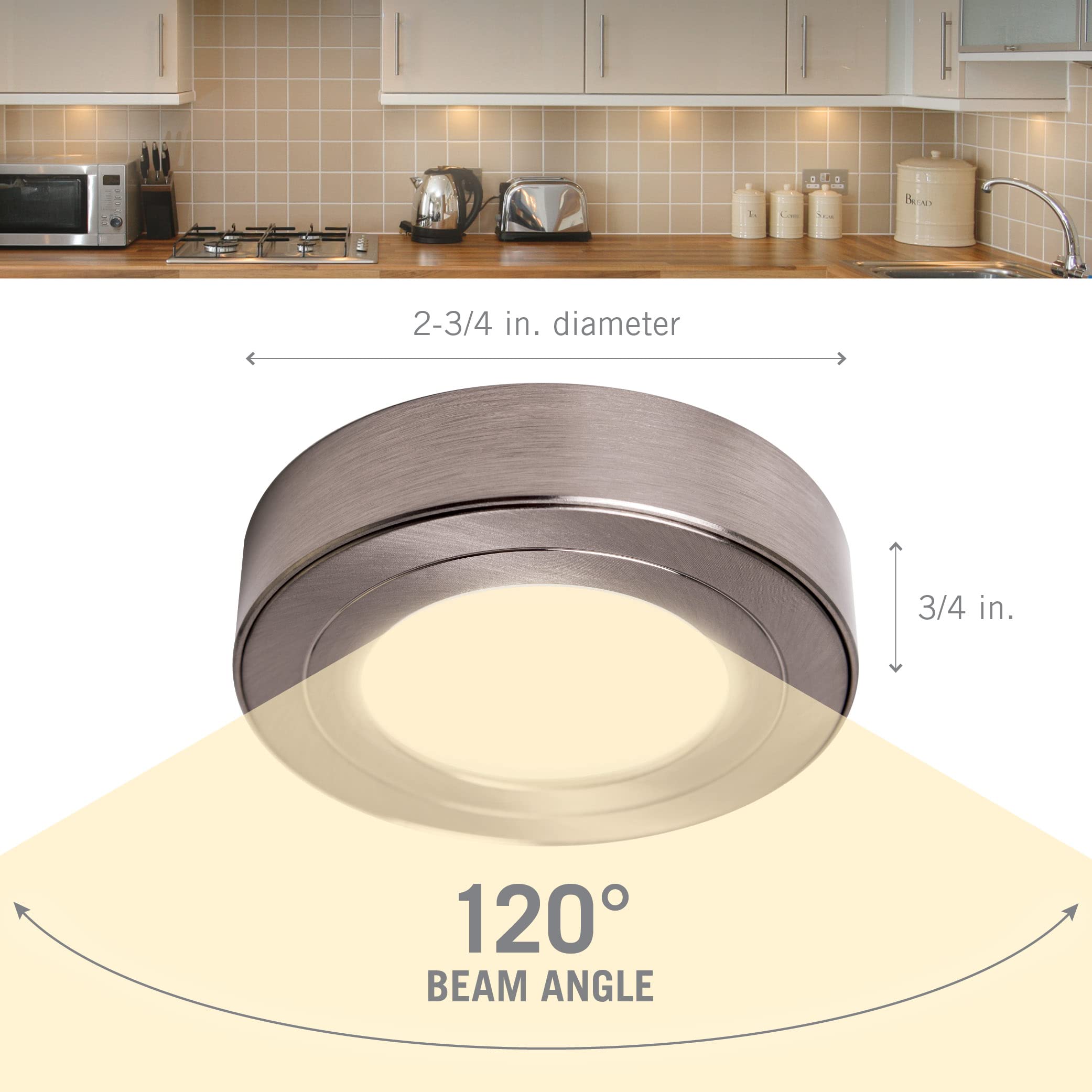 Armacost Lighting PureVue Dimmable Under Cabinet LED Puck Light, 4000K (Bright-White Light), 2.75 Inch, White Finish - 223412