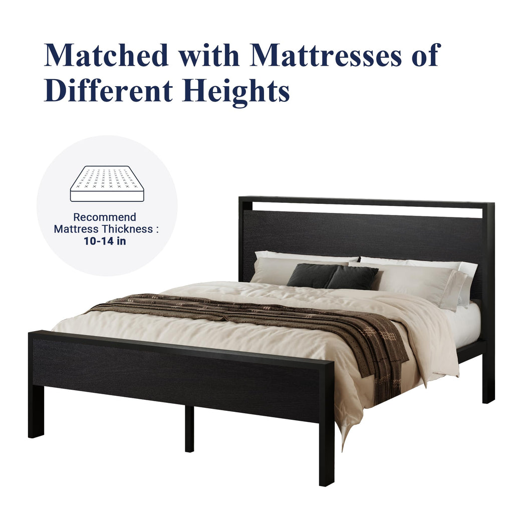 Allewie Twin Size Platform Bed Frame with Wooden Headboard and Footboard, Heavy Duty Metal Slats Support, No Box Spring Needed, Under-Bed Storage, Noise Free, Easy Assembly, Black Oak