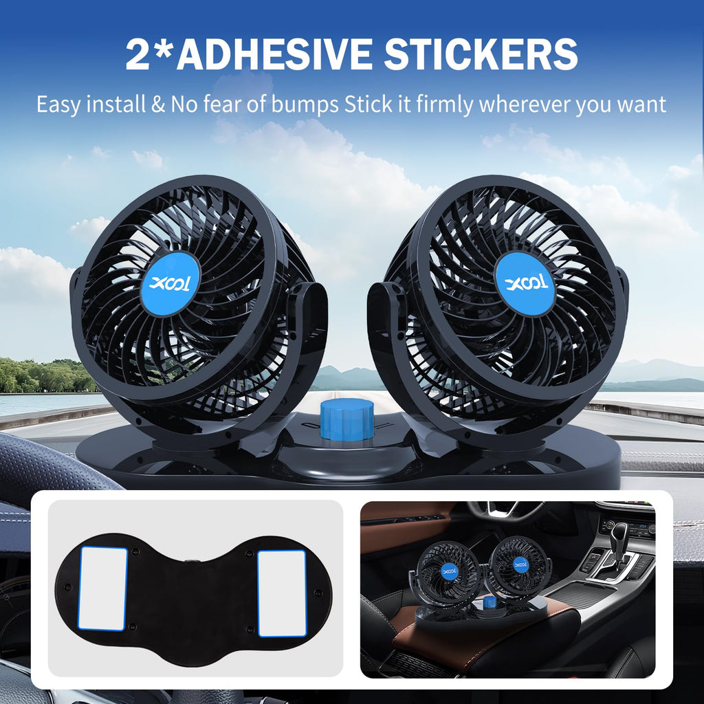 XOOL Clip Car Fan, 9 Inches 12V/24V Fan, 360° Rotatable Electric Cooling Clip on Fan with Stepless Speed Regulation for SUV, RV, Truck