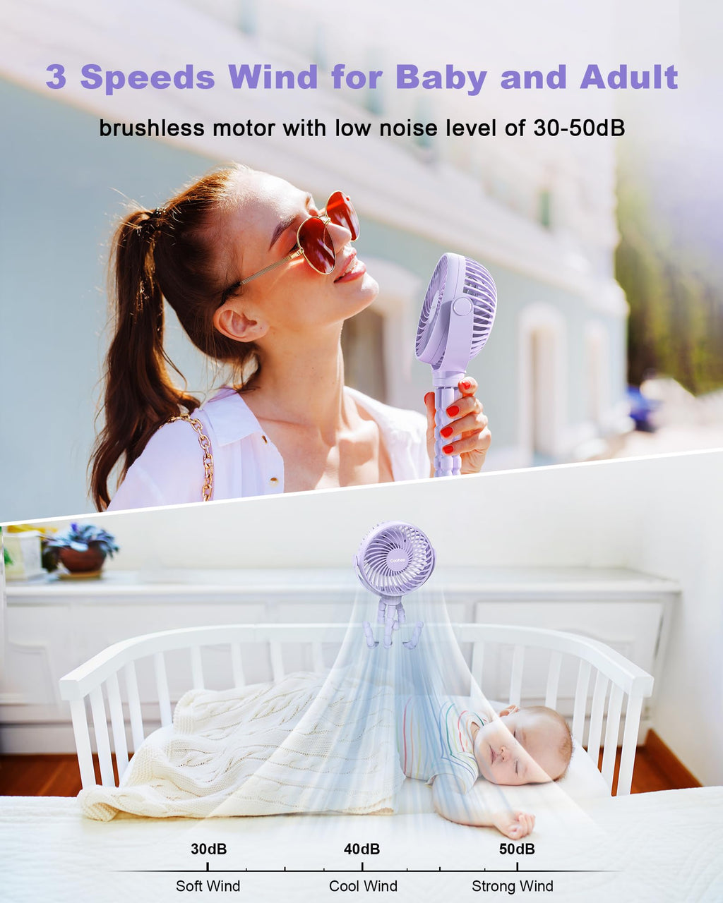 Coohea Stroller Fan Clip on for Baby, 4000mAh Rechargeable Battery Operated, Flexible Tripod, 3 Wind Speed, 360° Rotatable, Small Cooling Portable Fan for Car Seat Crib Golf Cart Bike Treadmill, Black
