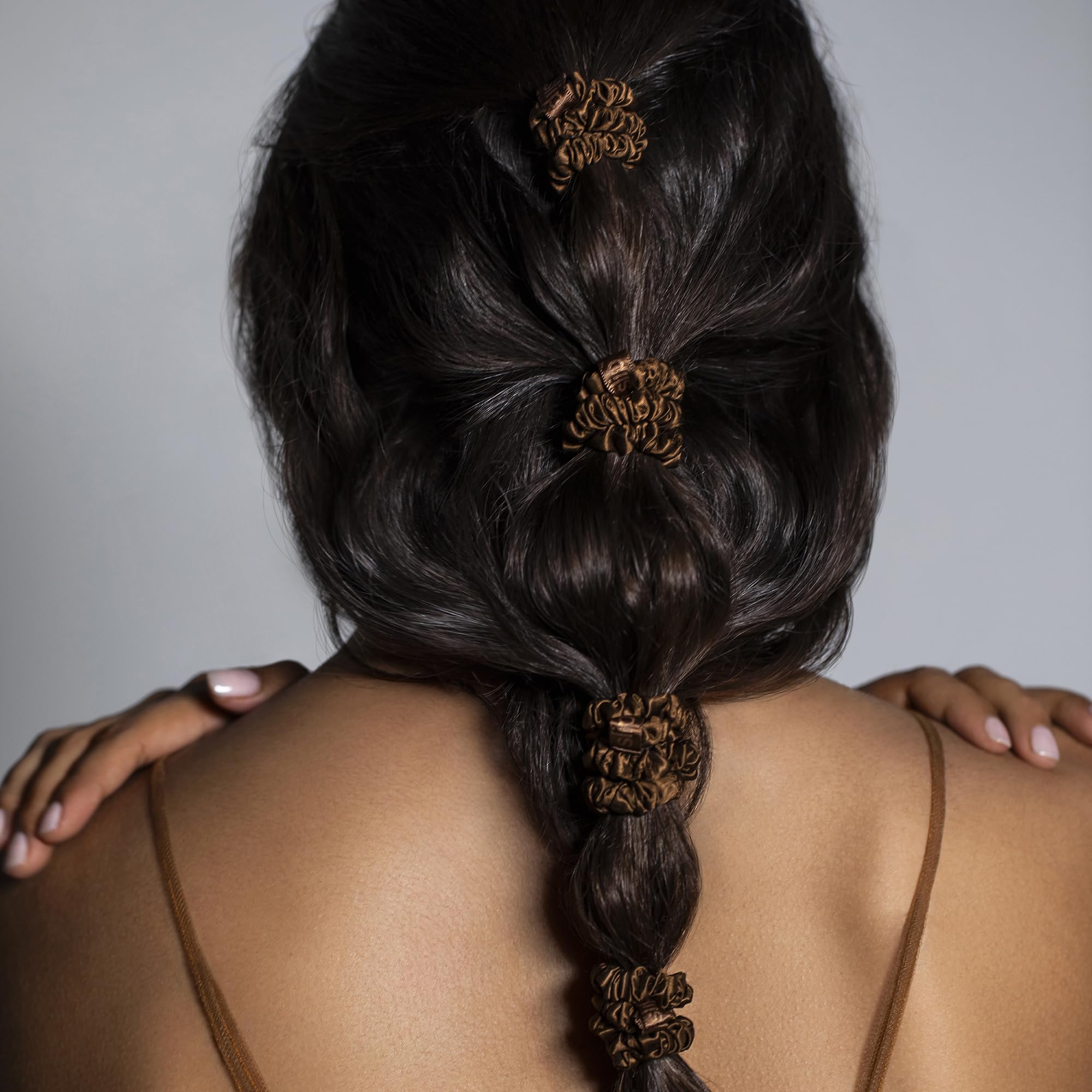 Slip Silk Hair Ties — Skinny Silk Auburn Scrunchies, No Damage, No Crease, Anti-Breakage |100% Mulberry Silk | All Hair Types | Made with Proprietary Slipsilk™ | Set of 4