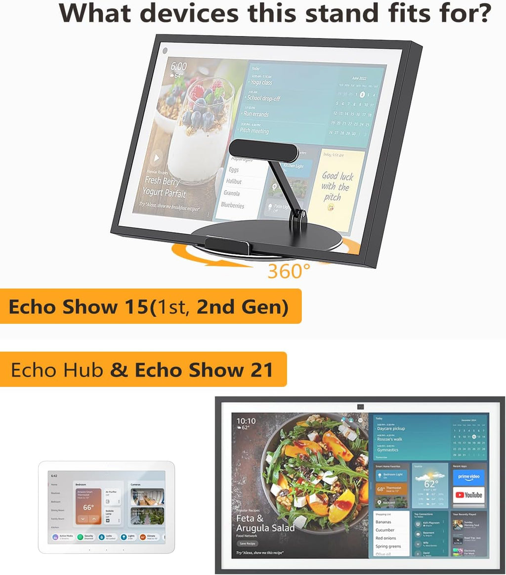 Laivli Swivel and Tilt Stand Compatible with Echo Show 15 (1st, 2nd Gen)/ 21, Supports Portrait and Landscape Orientation