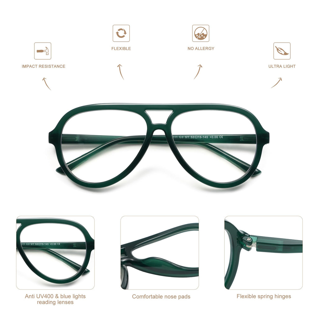 AMOMOMA 3 Pack Retro Oversized Aviator Reading Glasses for Women Men,Classic Large Reader Blue Light Computer Frame AM6111