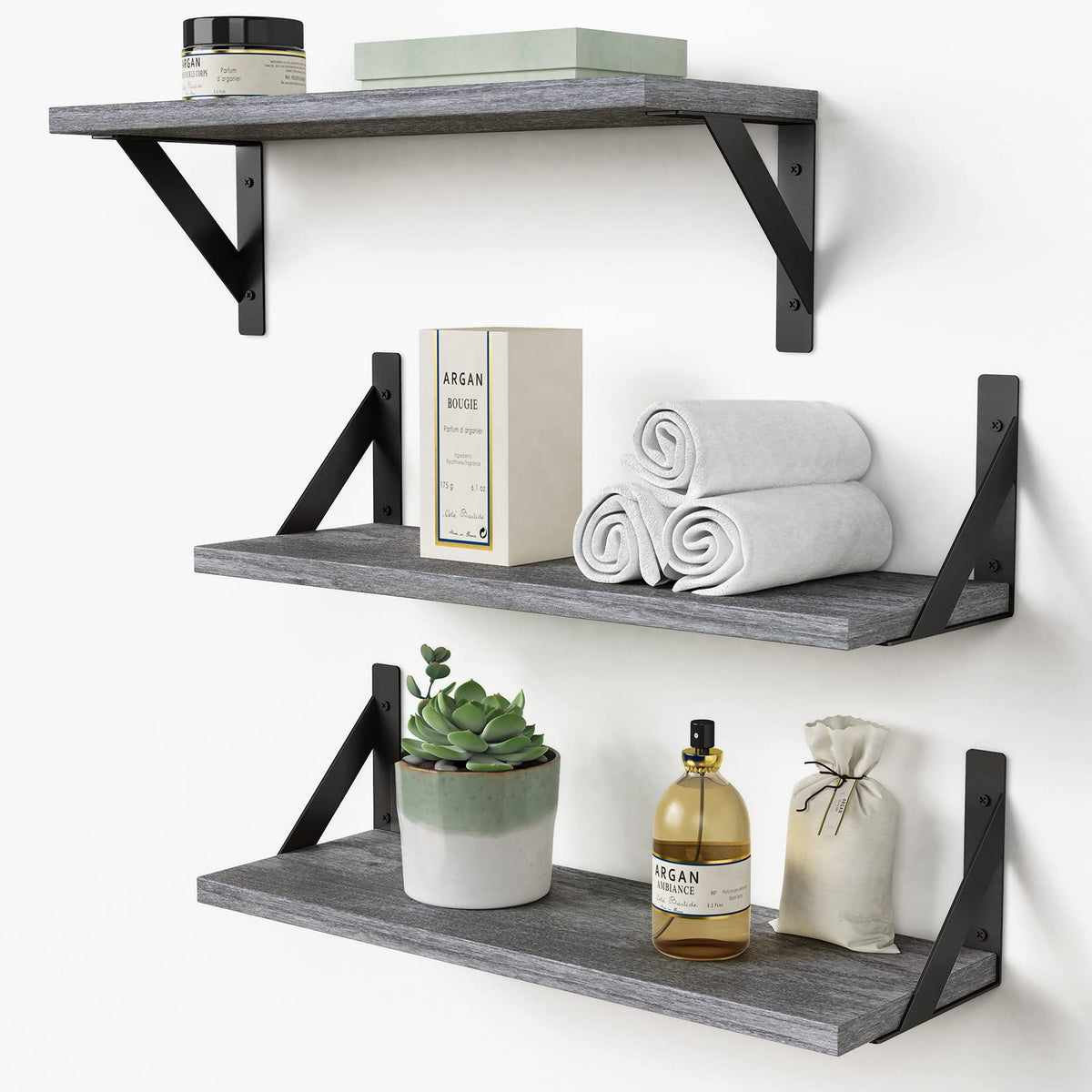 Forbena 12 Inch Deep Floating Shelves for Wall, Wide Black Wall Mounted Shelves for Bedroom Office Books Plants, Large Hanging Shelf for Living Room Bathroom Kitchen Closet Pantry Storage (3-Pack)