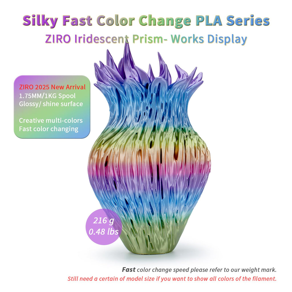 ZIRO Fast Color Change PLA, 1.75mm Color Gradient Filament, Glossy Rainbow PLA Filaments, Fit Most 3D Printer Pen, Shiny Surface 1KG/2.2lbs Spool, Aqua Sky (Silk)