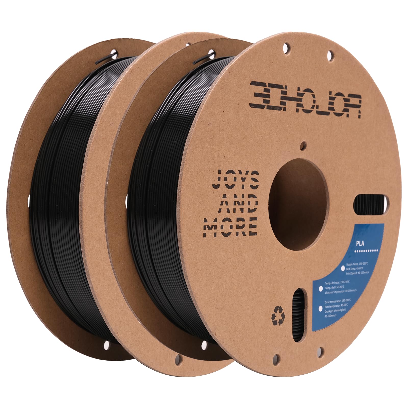 3DHoJor PLA Filament 1.75mm,3D Printing Filament,1kg*2 Cardboard Spool, Fit Most FDM 3D Printer,Dimensional Accuracy +/- 0.03 mm,Vacuum Packaging-2Pack Black