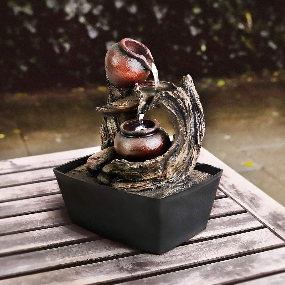 Ferrisland Tabletop Water Fountain, Zen Meditation Indoor Waterfall Fountain, Heart Shape Decoration with LED Light for Home Office Bedroom Relaxation Decor, Gift Ideas