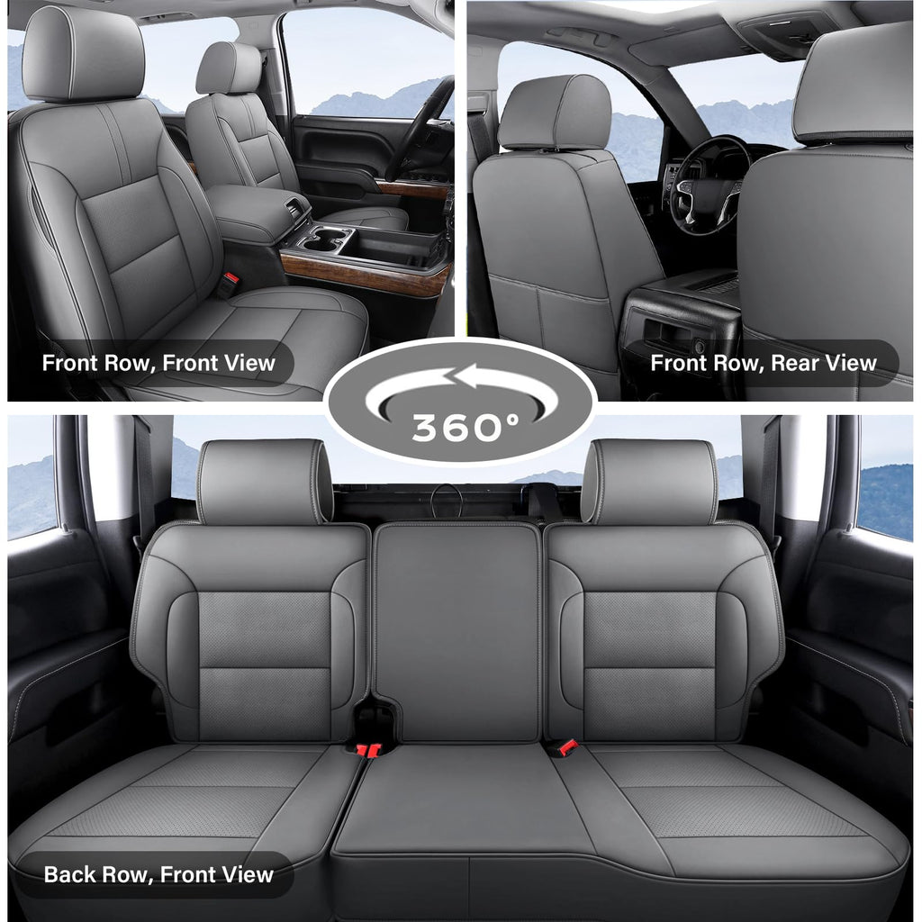 Coverado Chevy Silverado Seat Covers, Faux Leather Seat Covers Fit for Chevy Silverado GMC Sierra 2007-2025 1500, 2015-2025 2500HD 3500HD Crew Double Extended Cab (Front, Black)