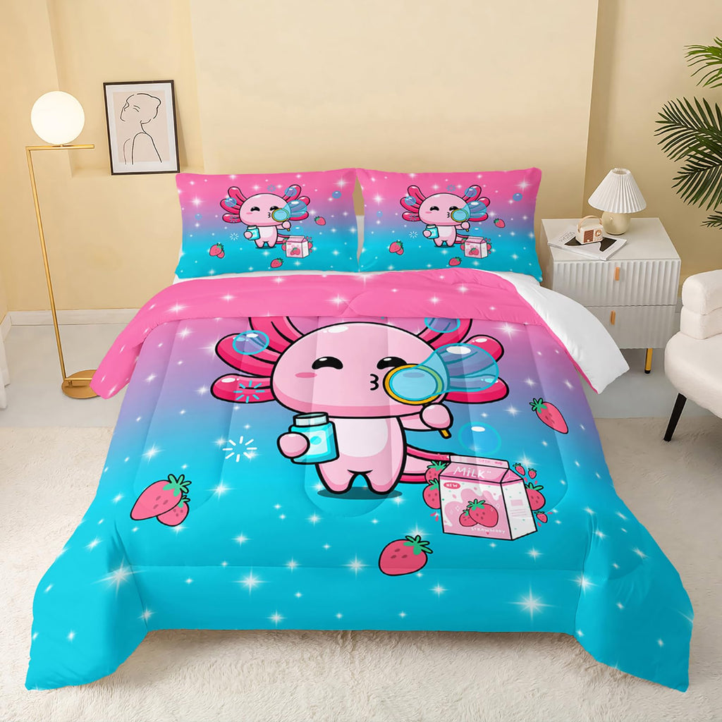 QOOMO Floral Cat Comforter Twin Size,Pink Cat Bedding Set for Kids Teens Girls,3Pcs Bedding Set Printed Comforter with 2 Pillowcases,Down Alternative,Soft and Lightweight(Pink，Twin Size)