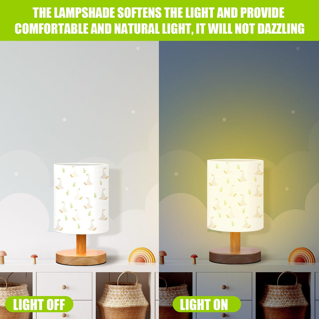 VIHOSE Woodland Animals Kids Table Lamp for Bedroom Kids Bedside Lamp with Linen Wooden Nightstand Cartoon Nursery Lampshade for Girls Boys Living Room