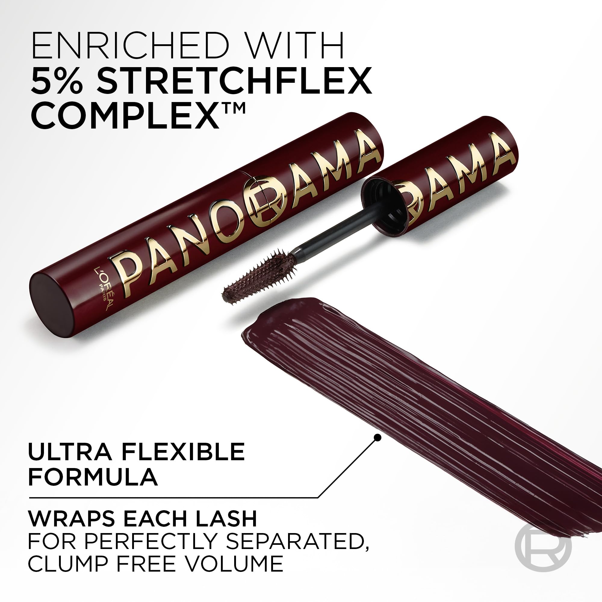L'Oreal Paris Voluminous Panorama Mascara, Volumizing and Lengthening Formula, Longwear, Smudge-Resistant and Washable, All Night Black Mascara, 0.33 Fl Oz