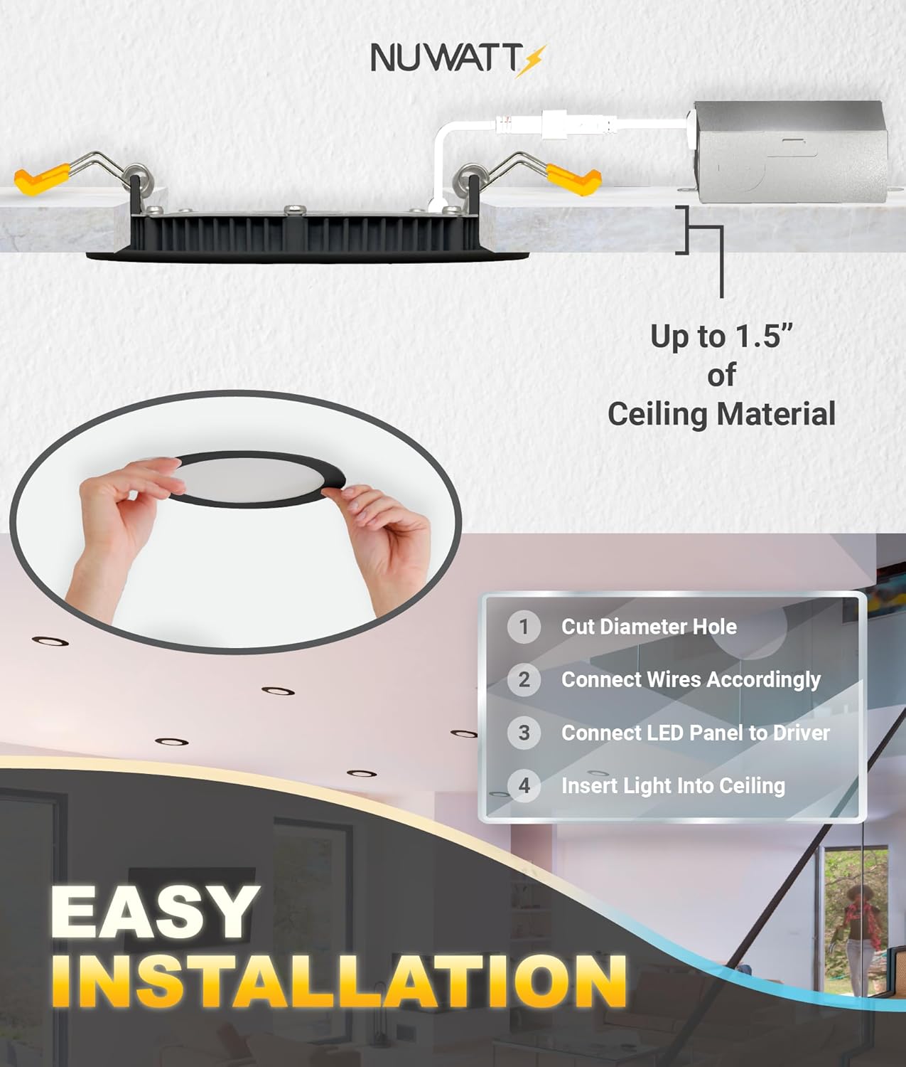 NUWATT 12 Pack, 4 Inch Recessed Lighting LED, Selectable CCT 2700K/3000K/3500K/4000K/5000K, 630LM, 9W, IC Rated, Dimmable, Canless Lights with Junction Box, ETL and Energy Star Certified, Black Trim