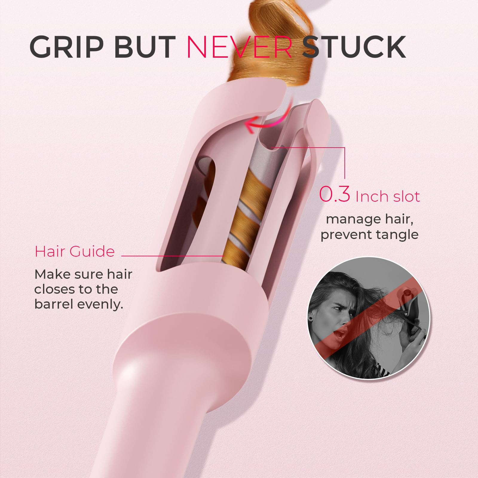 TYMO Automatic Rotating Curling Iron - TYMO CURLPRO Beach Waves Curling Wand, Portable Hair Curler, 500 Million Ionic, Dual Voltage & Lightweight for Travel, Ceramic Coating, 1 Inch, Pink