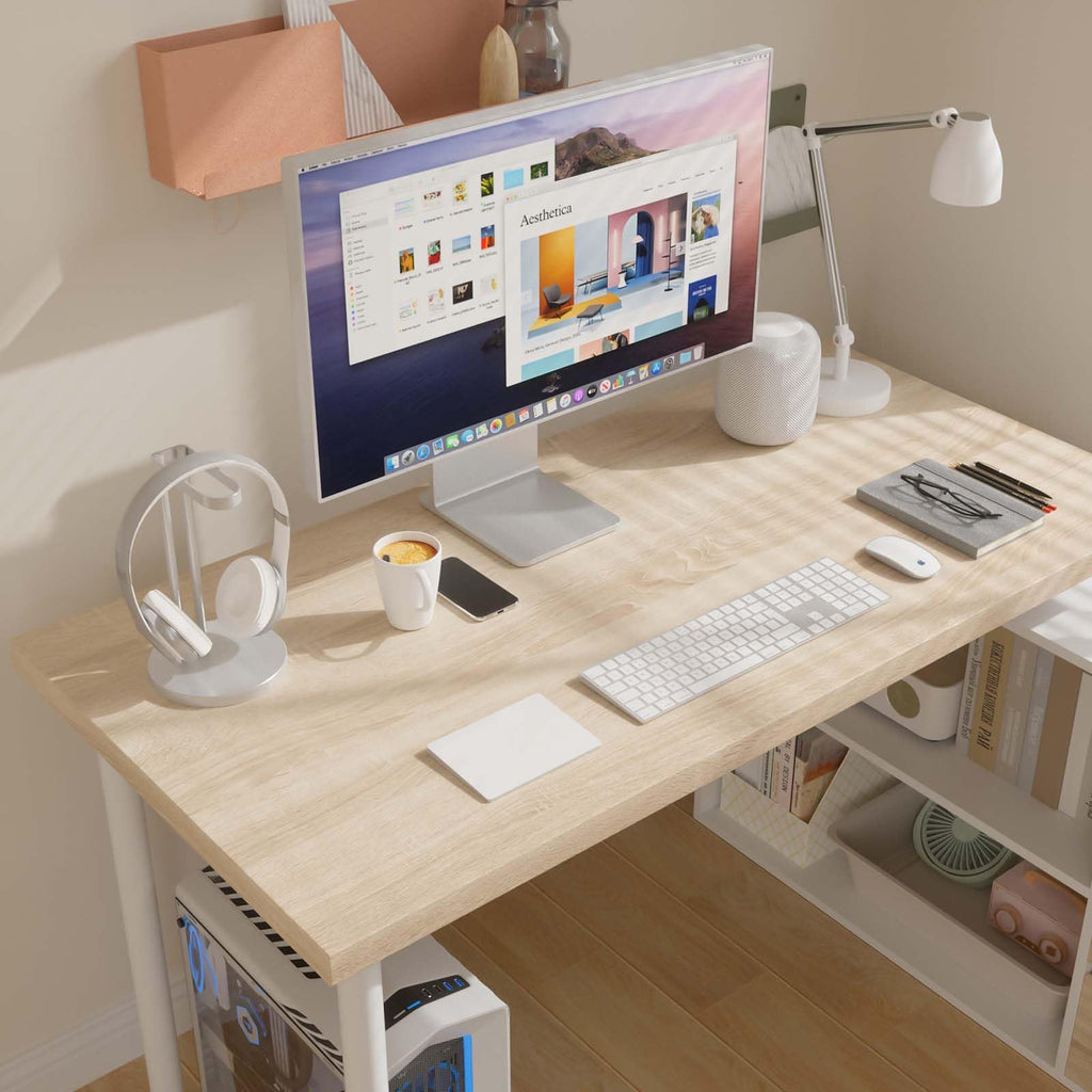 Bobve L Shaped Computer Desk, 47 Inch Home Office Desk with File Drawers & Storage Shelves, Small Corner Computer Desk for Small Space (Black + White)