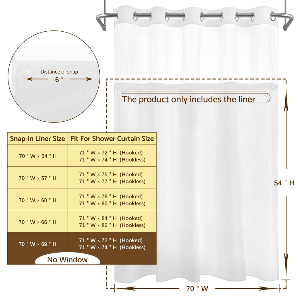 Barossa Design Fabric Snap-in Liner 70" W x 54" H - Hotel Style Removable Replacement Inner Liner, Machine Washable & Water Repellent - Black, 70x54