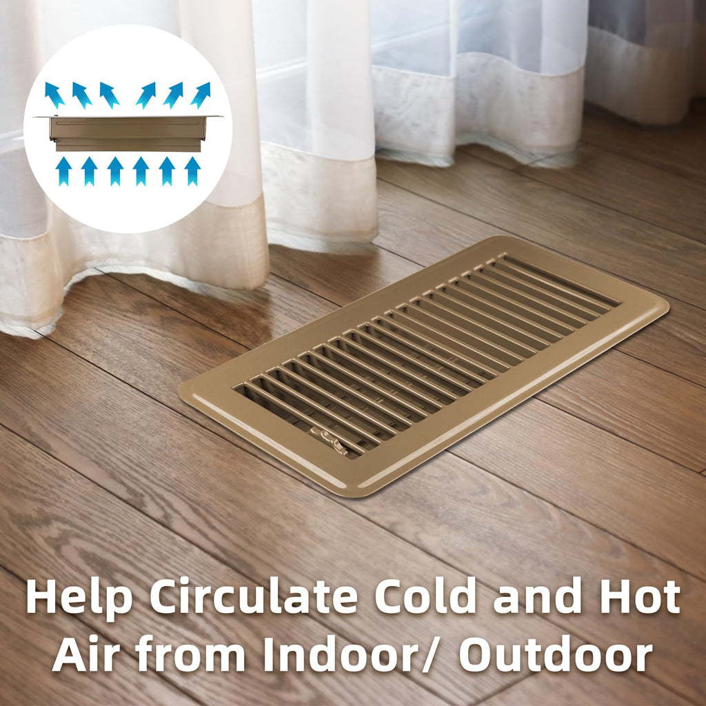 Floor Register 2x12 Inch Brown, Floor Vent Covers for Home Floor, Sidewall, Design with Adjustable Air Supply Lever Air Vent Deflectors, 2 Pack