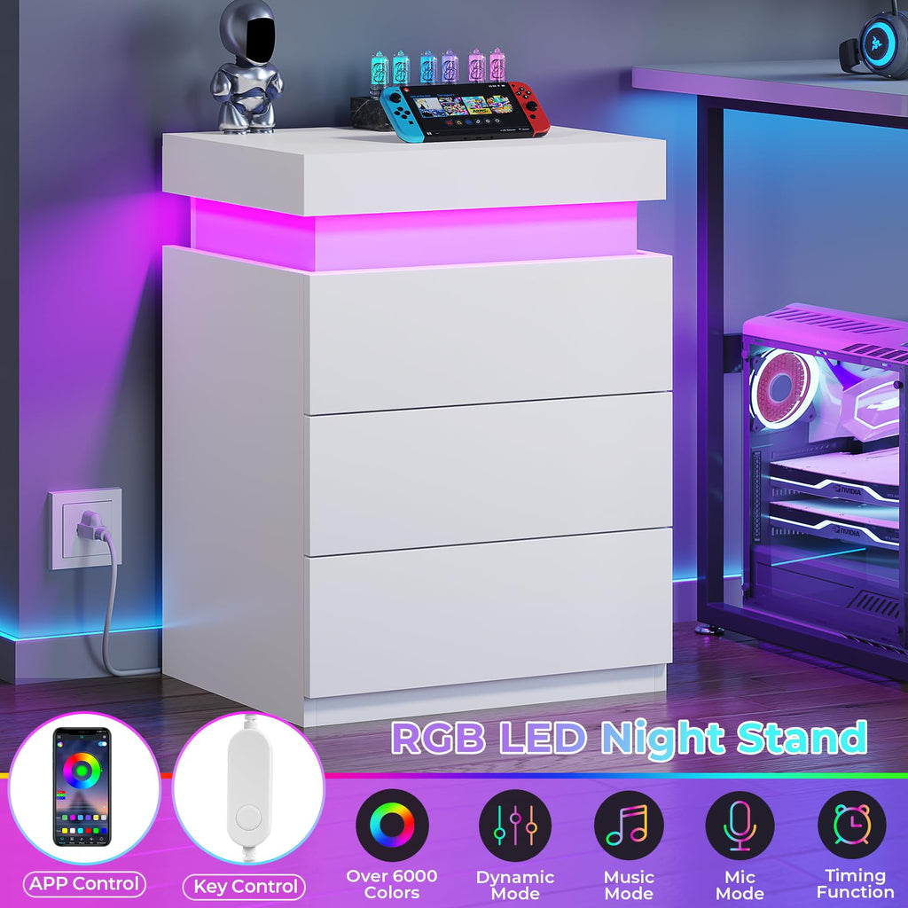 BTHFST LED Nightstands Set of 2,Night Stands for Bedroom Set of 2,Nightstand with Charging Station and Sliding Top,Bedside Table with Power Outlets & Drawers,Modern End Side Table (Black)
